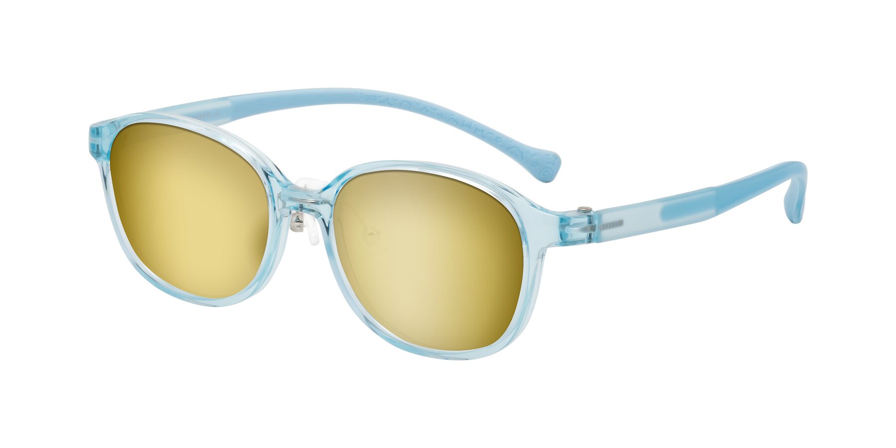 Angle of Meteor in Swimmer Blue with Gold Mirrored Lenses