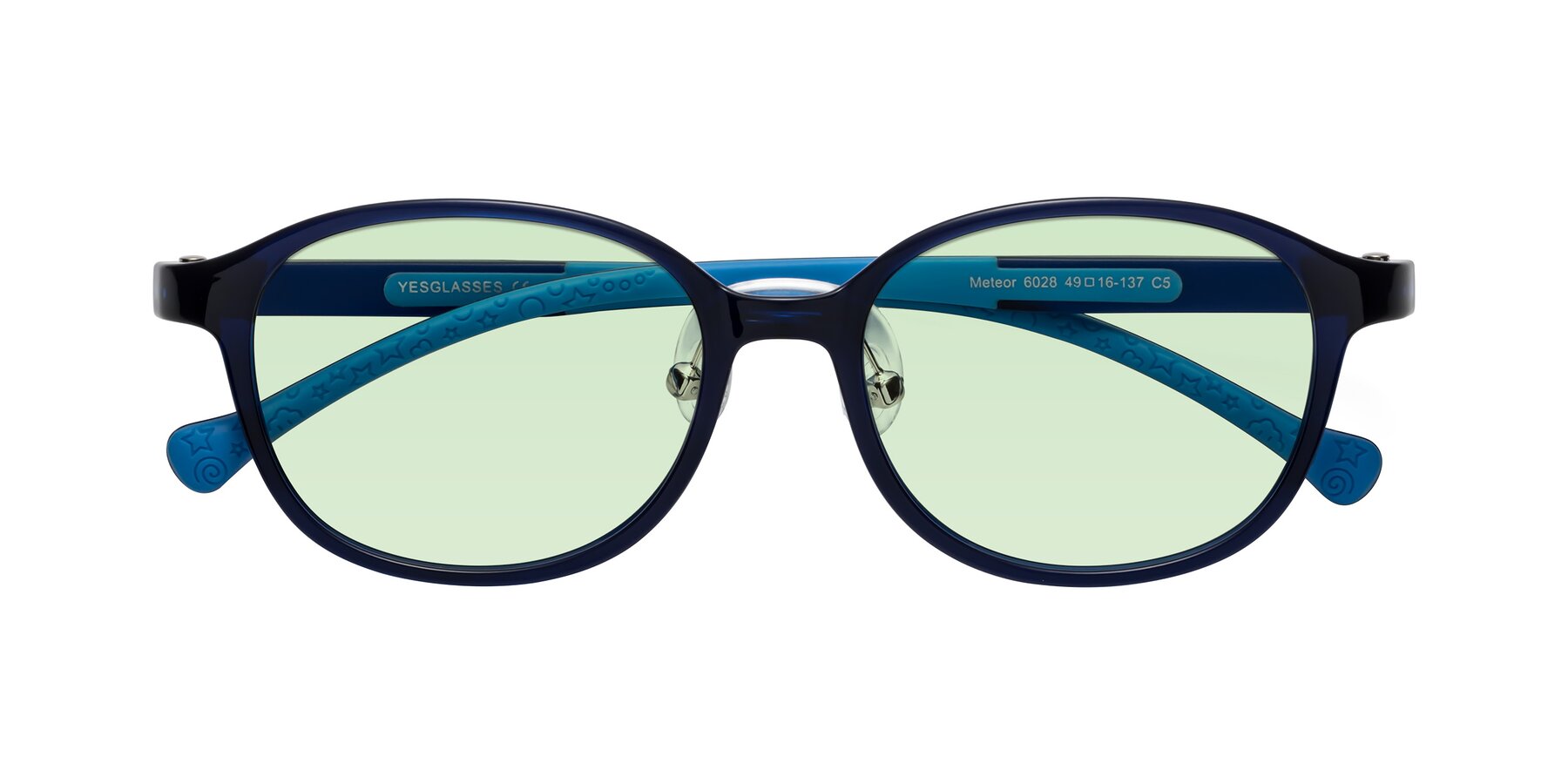 Folded Front of Meteor in Astronomer Blue with Light Green Tinted Lenses