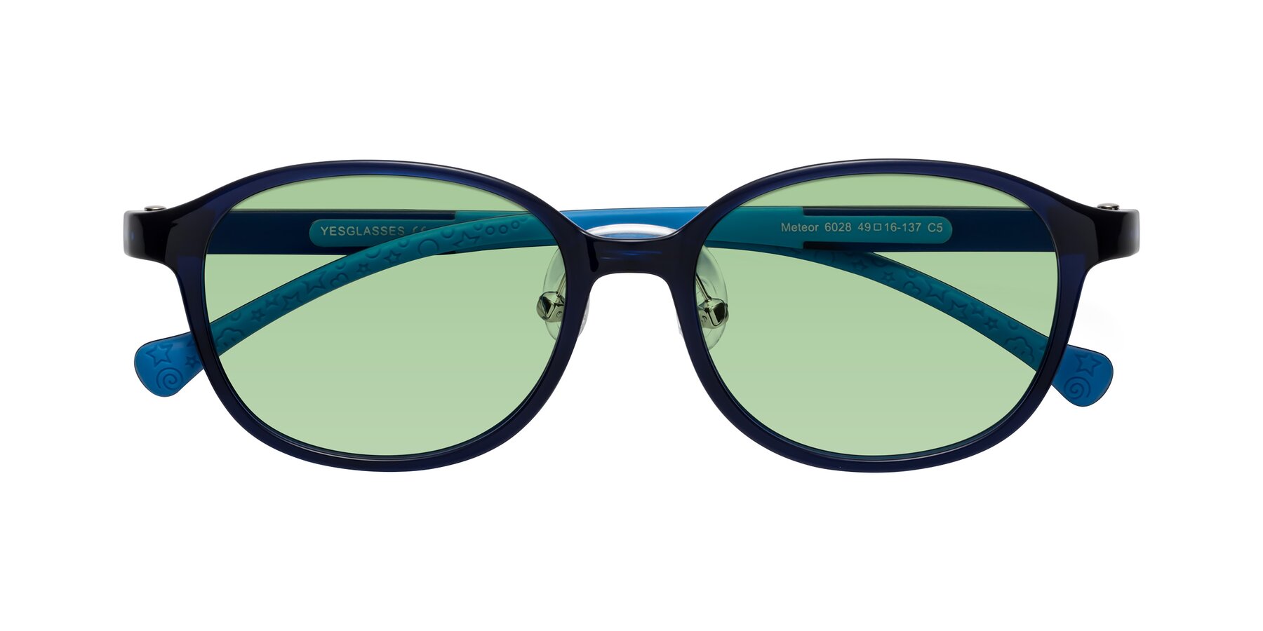 Folded Front of Meteor in Astronomer Blue with Medium Green Tinted Lenses