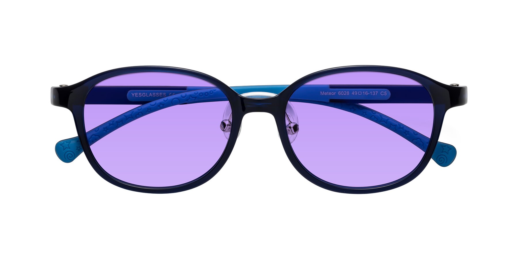 Folded Front of Meteor in Astronomer Blue with Medium Purple Tinted Lenses