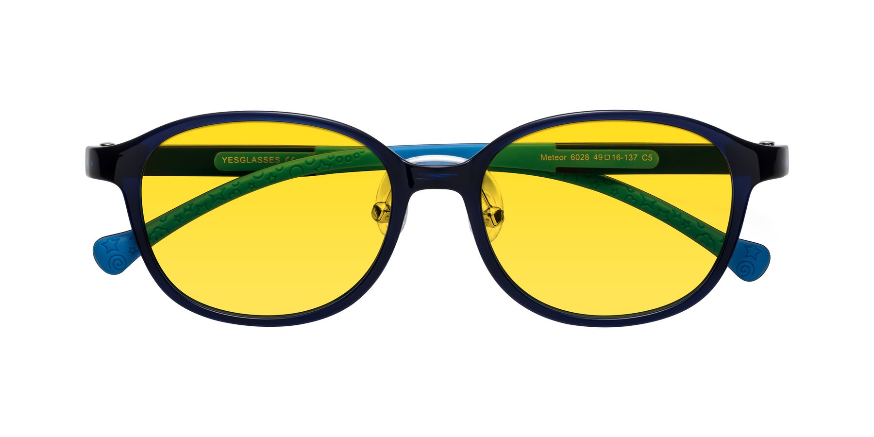 Folded Front of Meteor in Astronomer Blue with Yellow Tinted Lenses