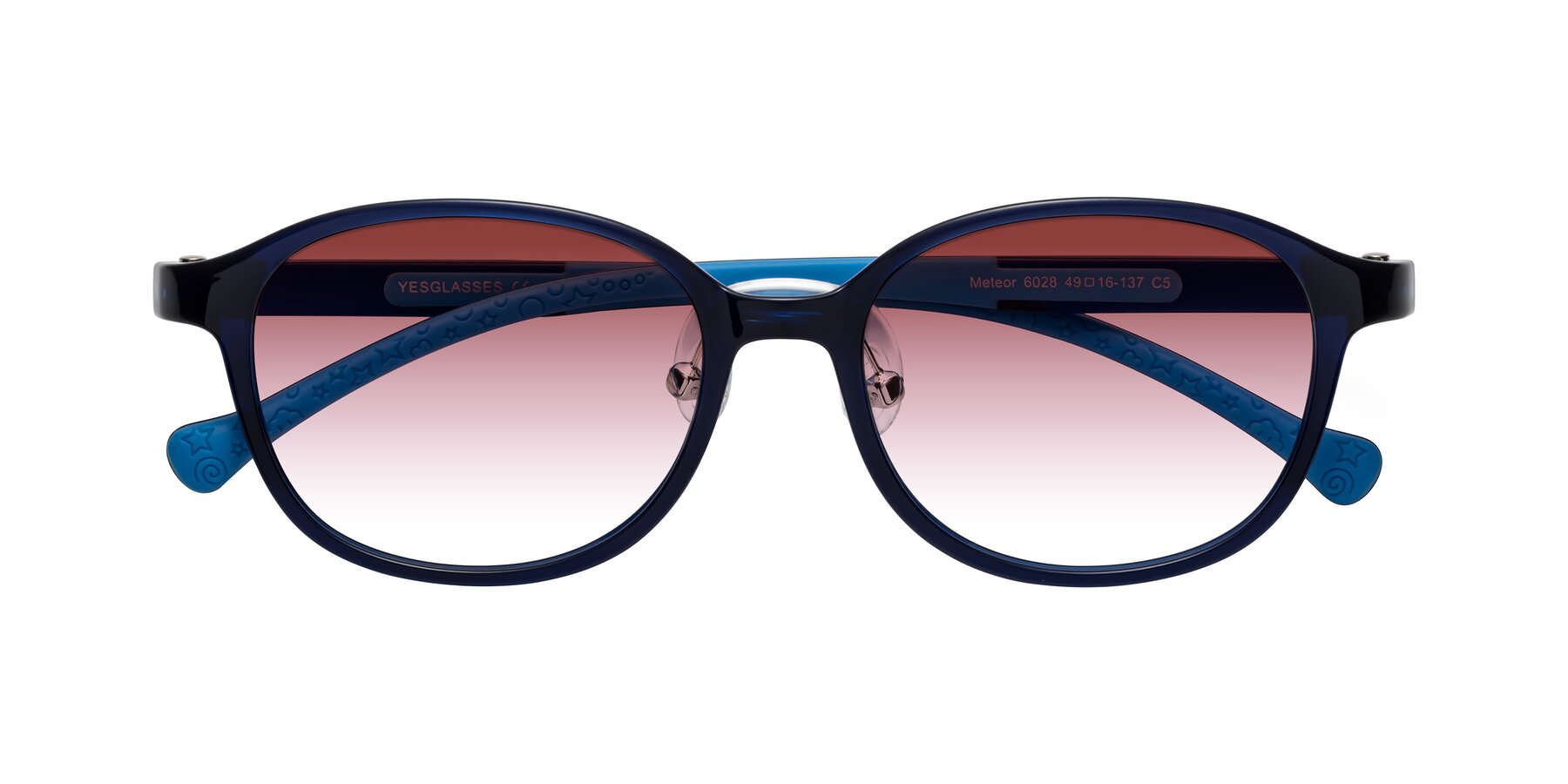 Folded Front of Meteor in Astronomer Blue with Garnet Gradient Lenses