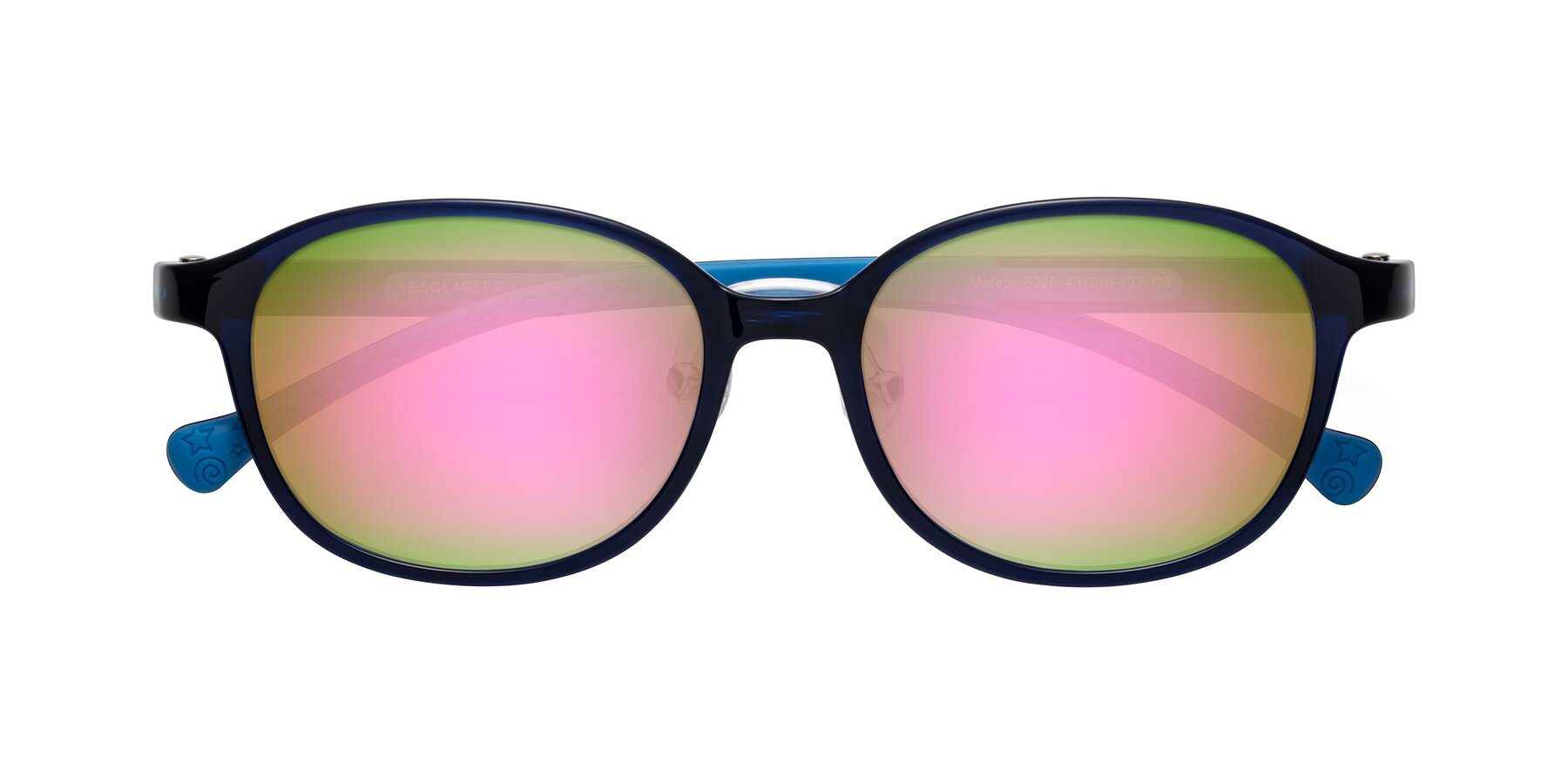 Folded Front of Meteor in Astronomer Blue with Pink Mirrored Lenses