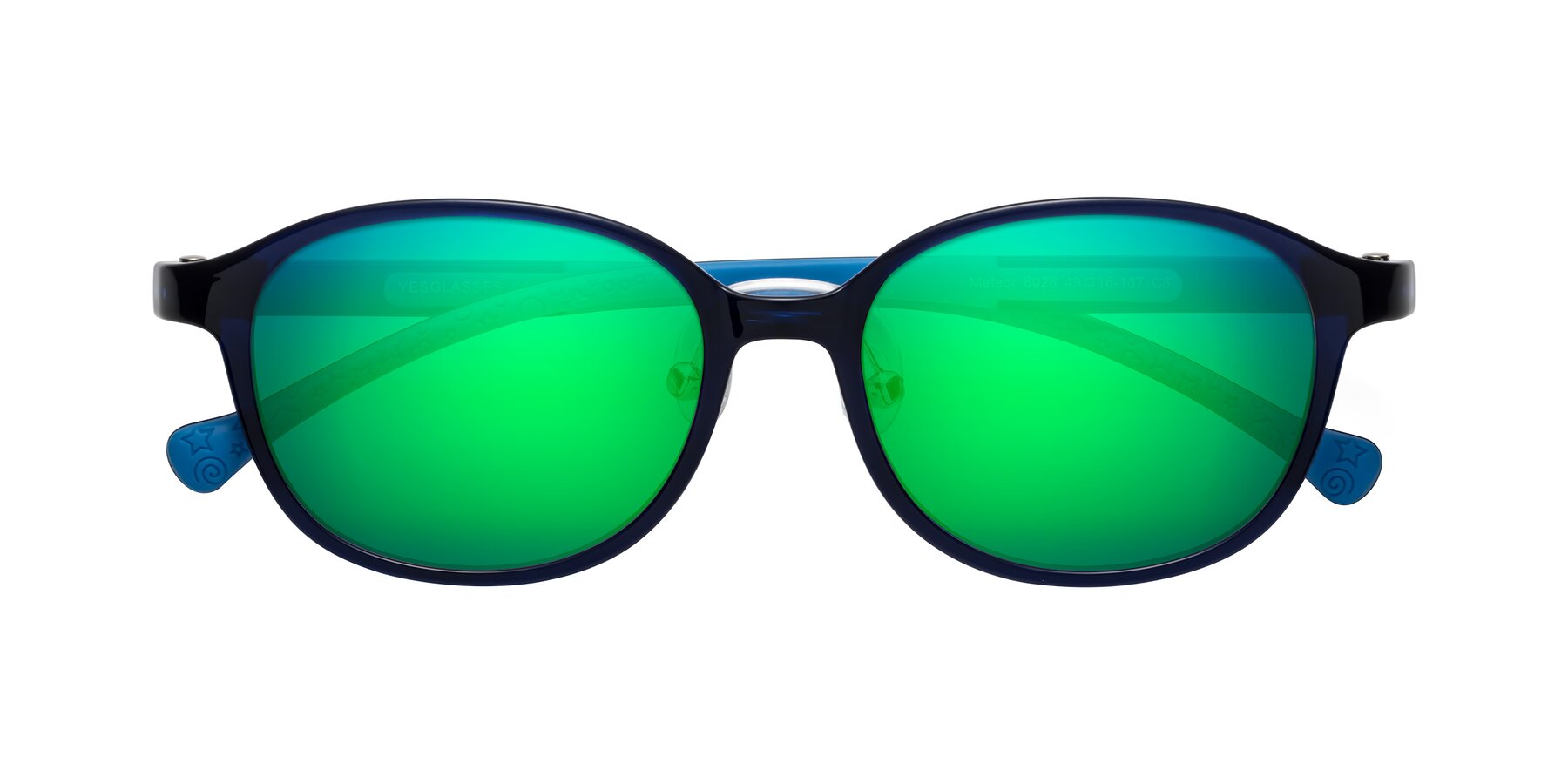 Folded Front of Meteor in Astronomer Blue with Green Mirrored Lenses