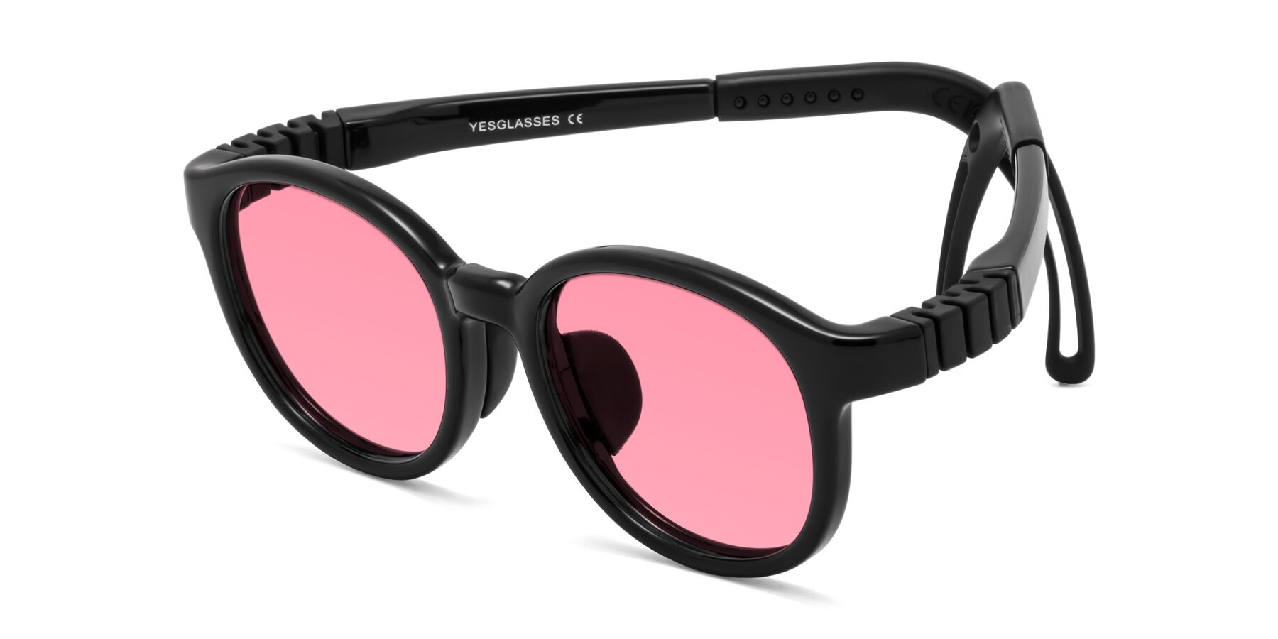 Angle of Anahid in Ninja Black with Pink Tinted Lenses