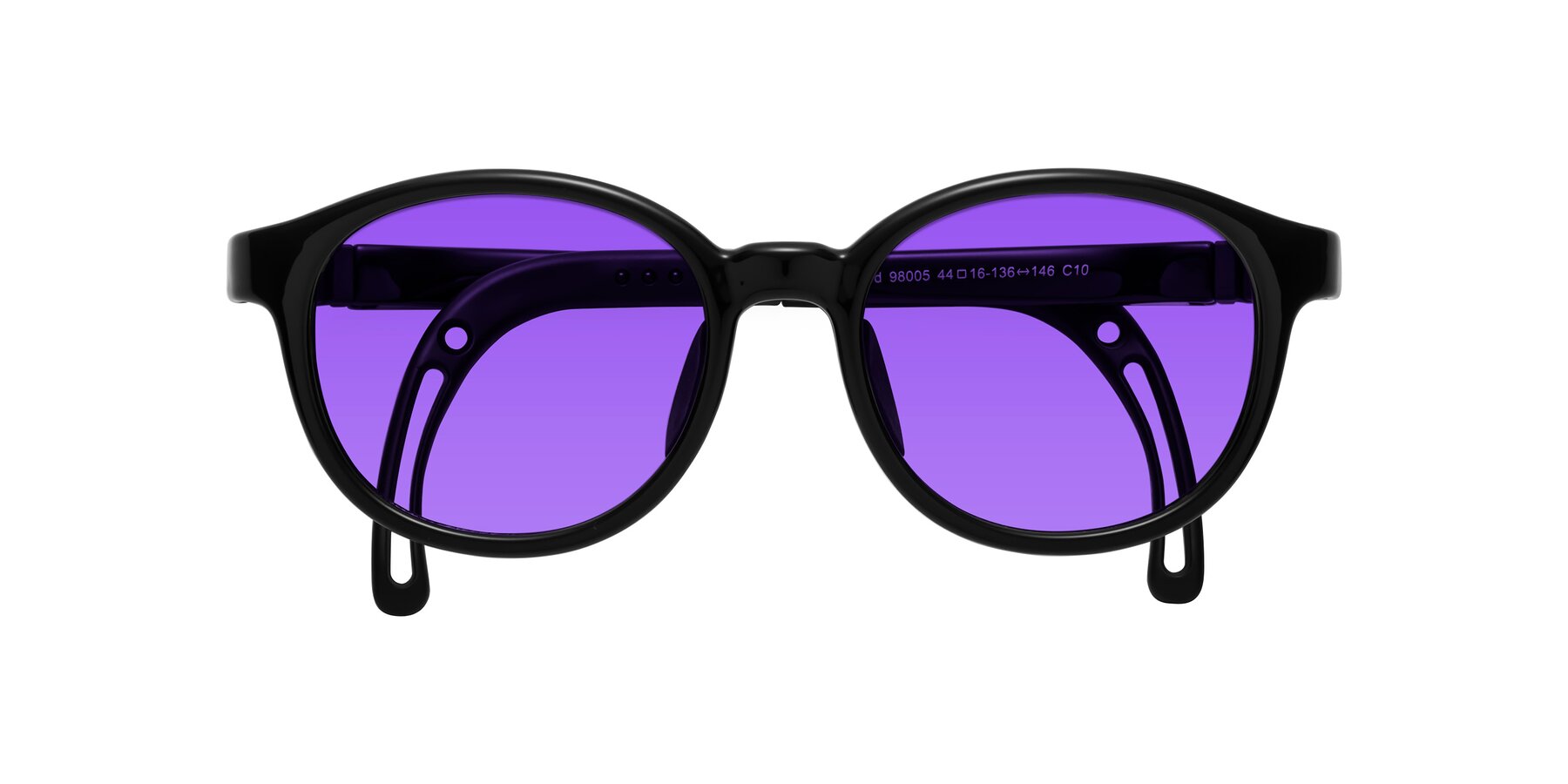 Folded Front of Anahid in Ninja Black with Purple Tinted Lenses