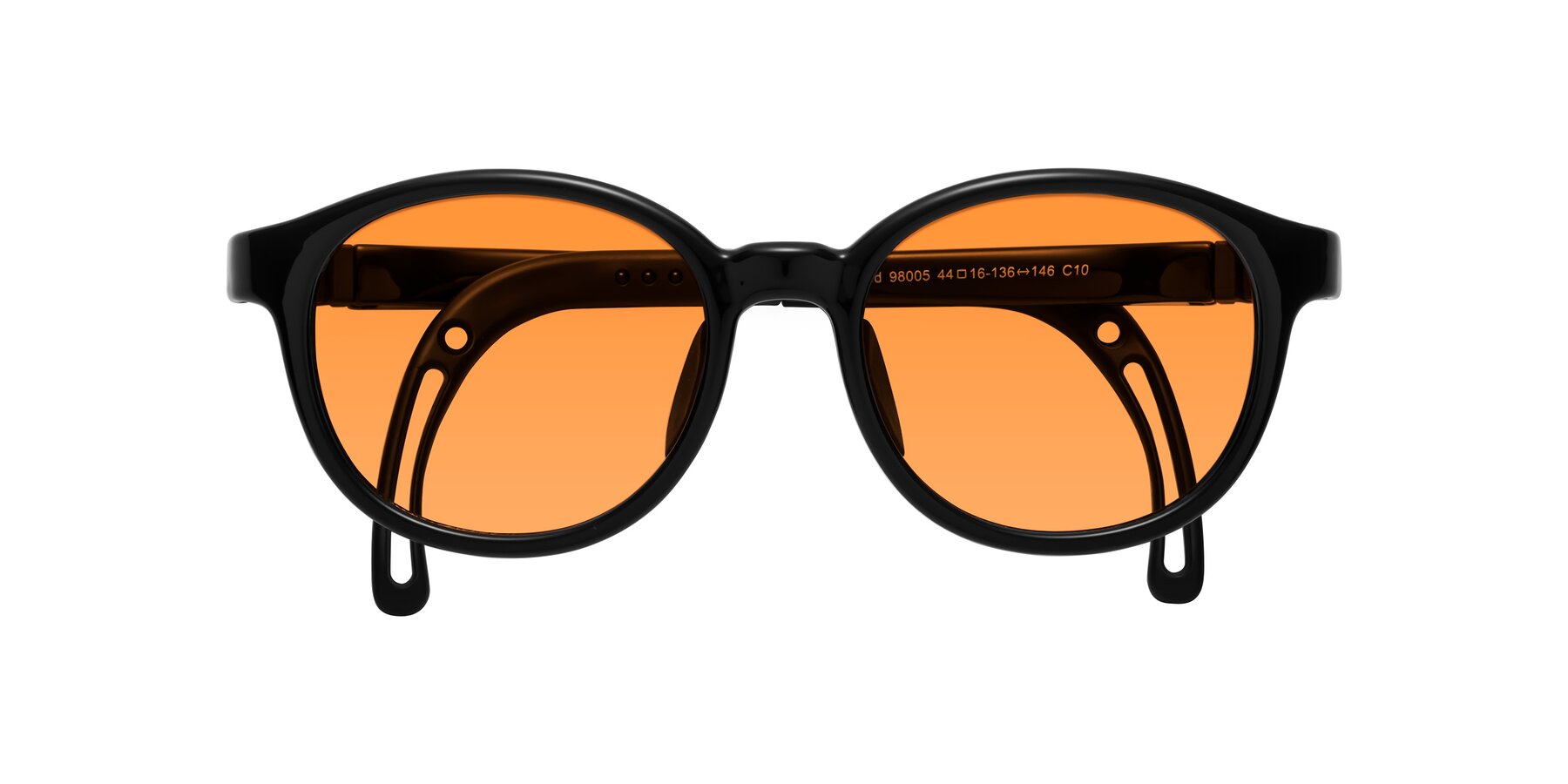 Folded Front of Anahid in Ninja Black with Orange Tinted Lenses