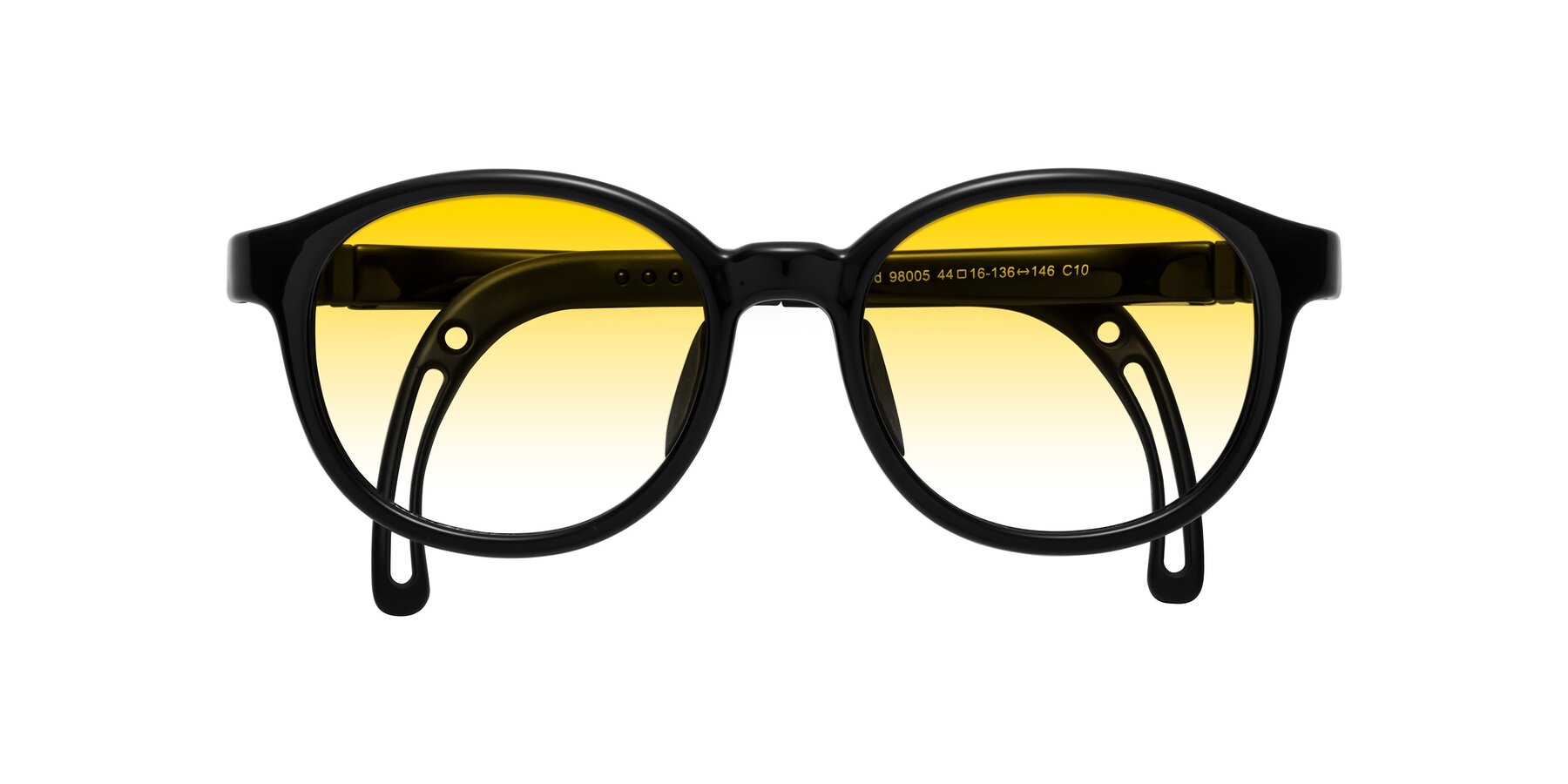 Folded Front of Anahid in Ninja Black with Yellow Gradient Lenses