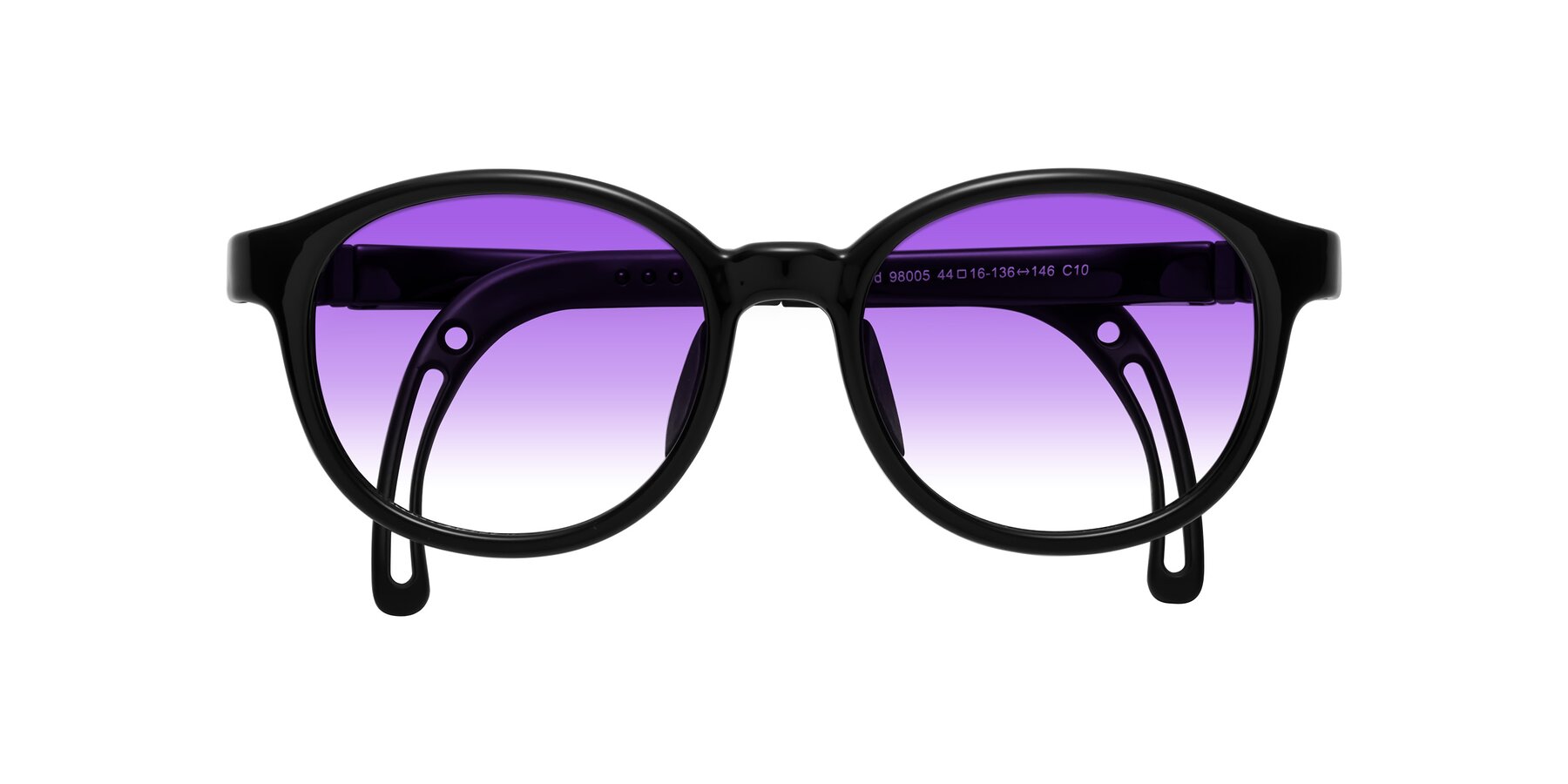 Folded Front of Anahid in Ninja Black with Purple Gradient Lenses