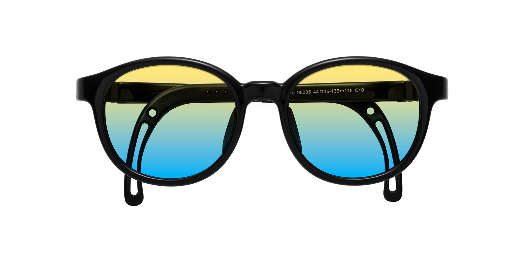 Folded Front of Anahid in Ninja Black with Yellow / Blue Gradient Lenses