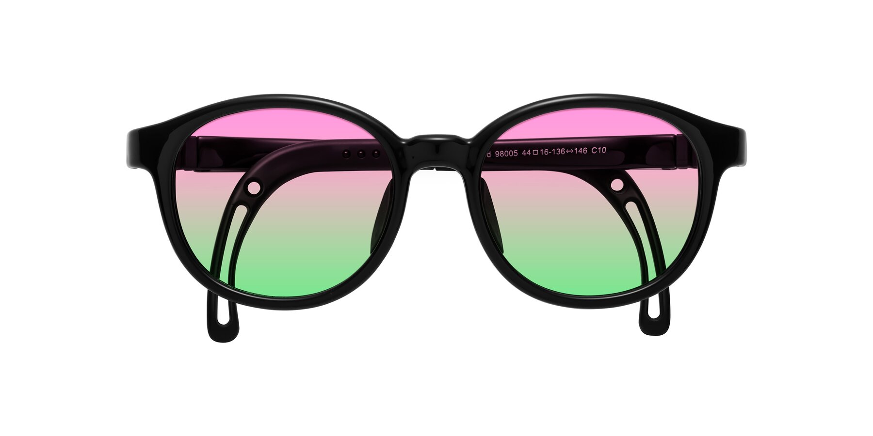 Folded Front of Anahid in Ninja Black with Pink / Green Gradient Lenses