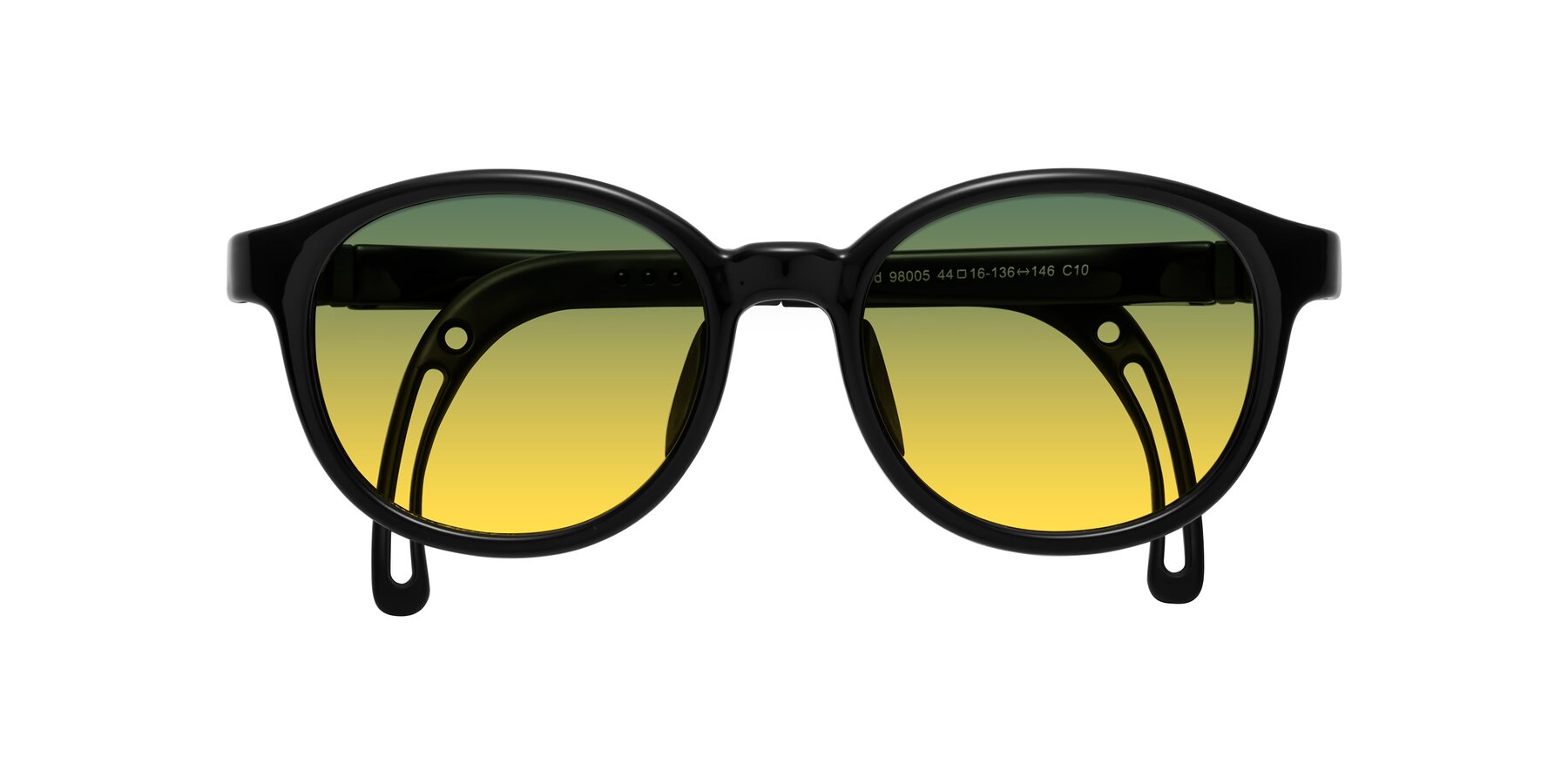 Folded Front of Anahid in Ninja Black with Green / Yellow Gradient Lenses