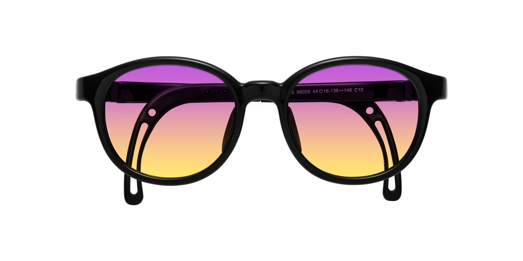 Folded Front of Anahid in Ninja Black with Purple / Yellow Gradient Lenses