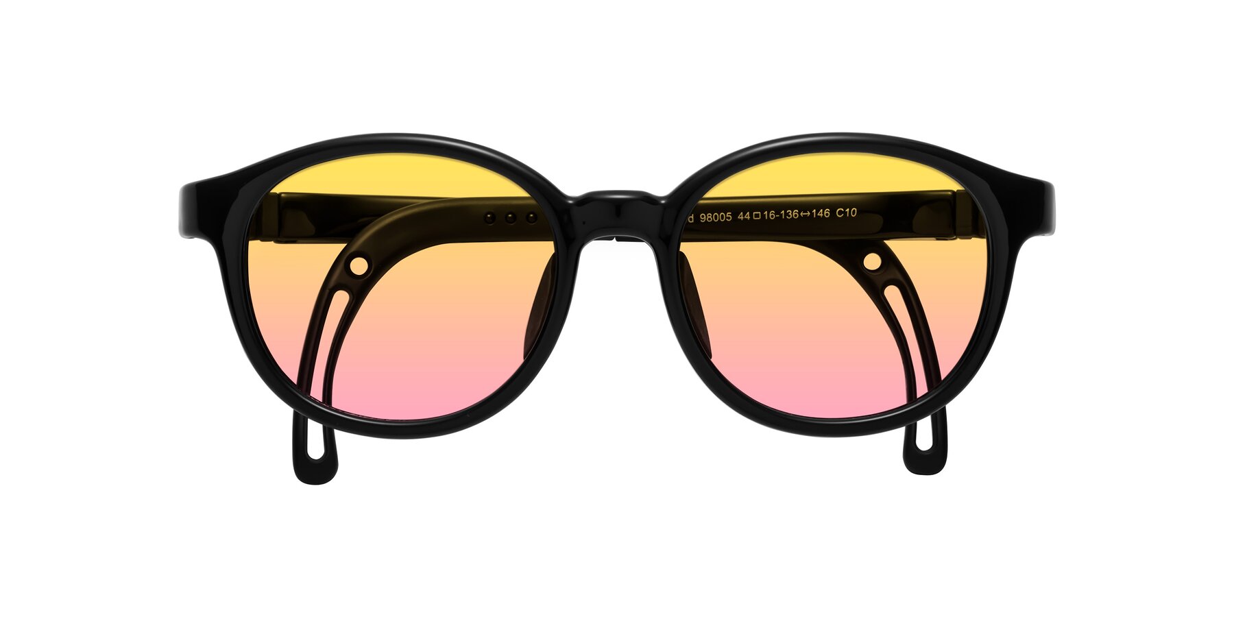 Folded Front of Anahid in Ninja Black with Yellow / Pink Gradient Lenses