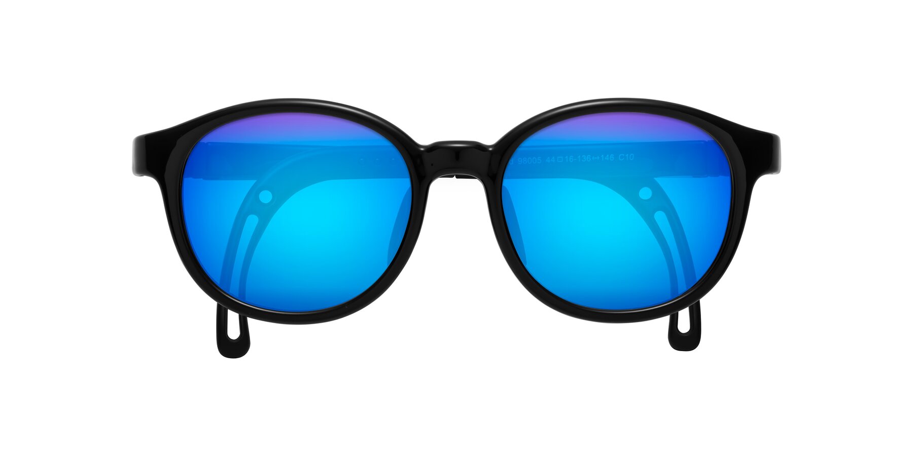 Folded Front of Anahid in Ninja Black with Blue Mirrored Lenses