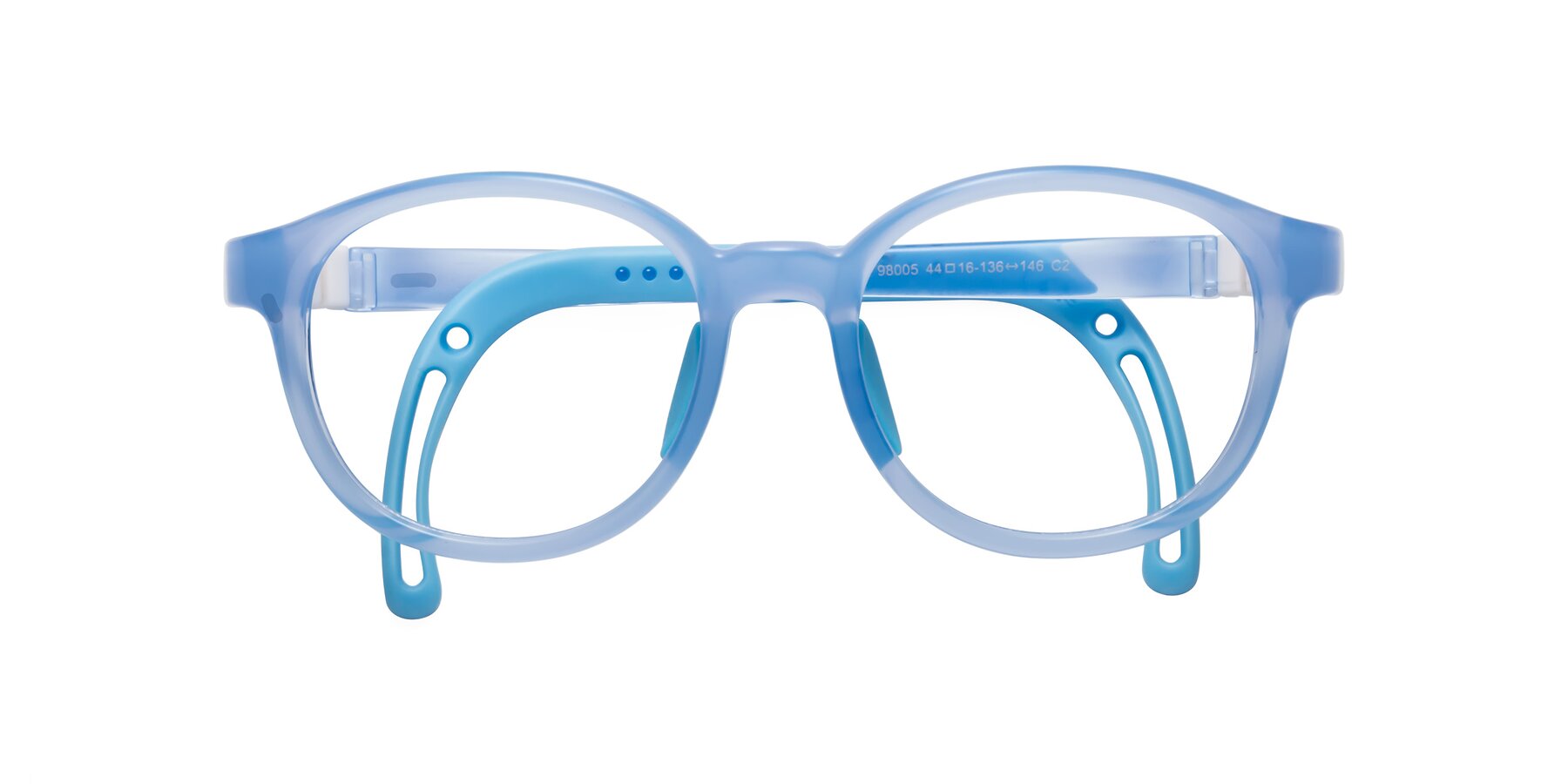 Folded Front of Anahid in Pilot Blue with Clear Eyeglass Lenses