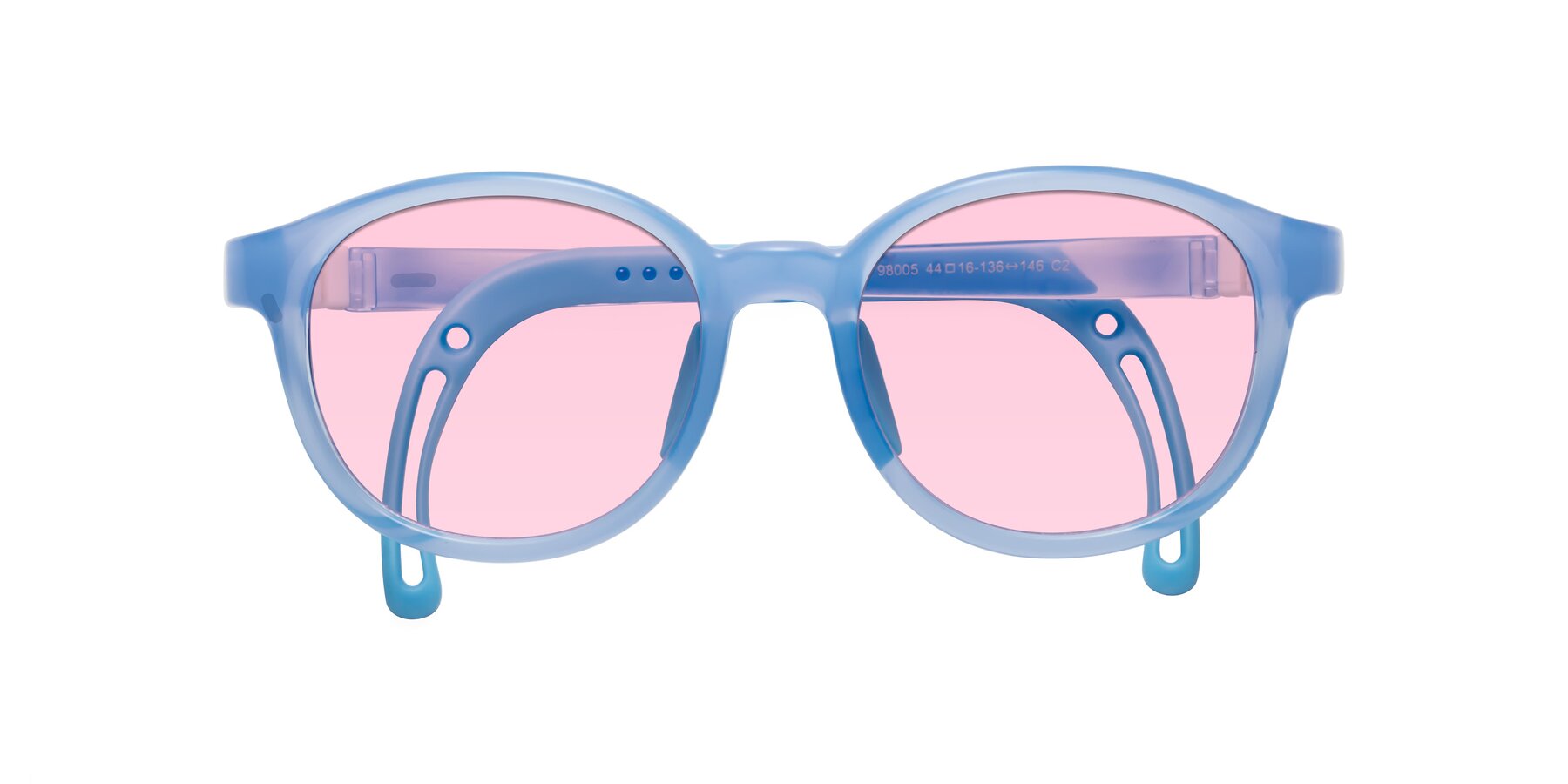 Folded Front of Anahid in Pilot Blue with Light Pink Tinted Lenses