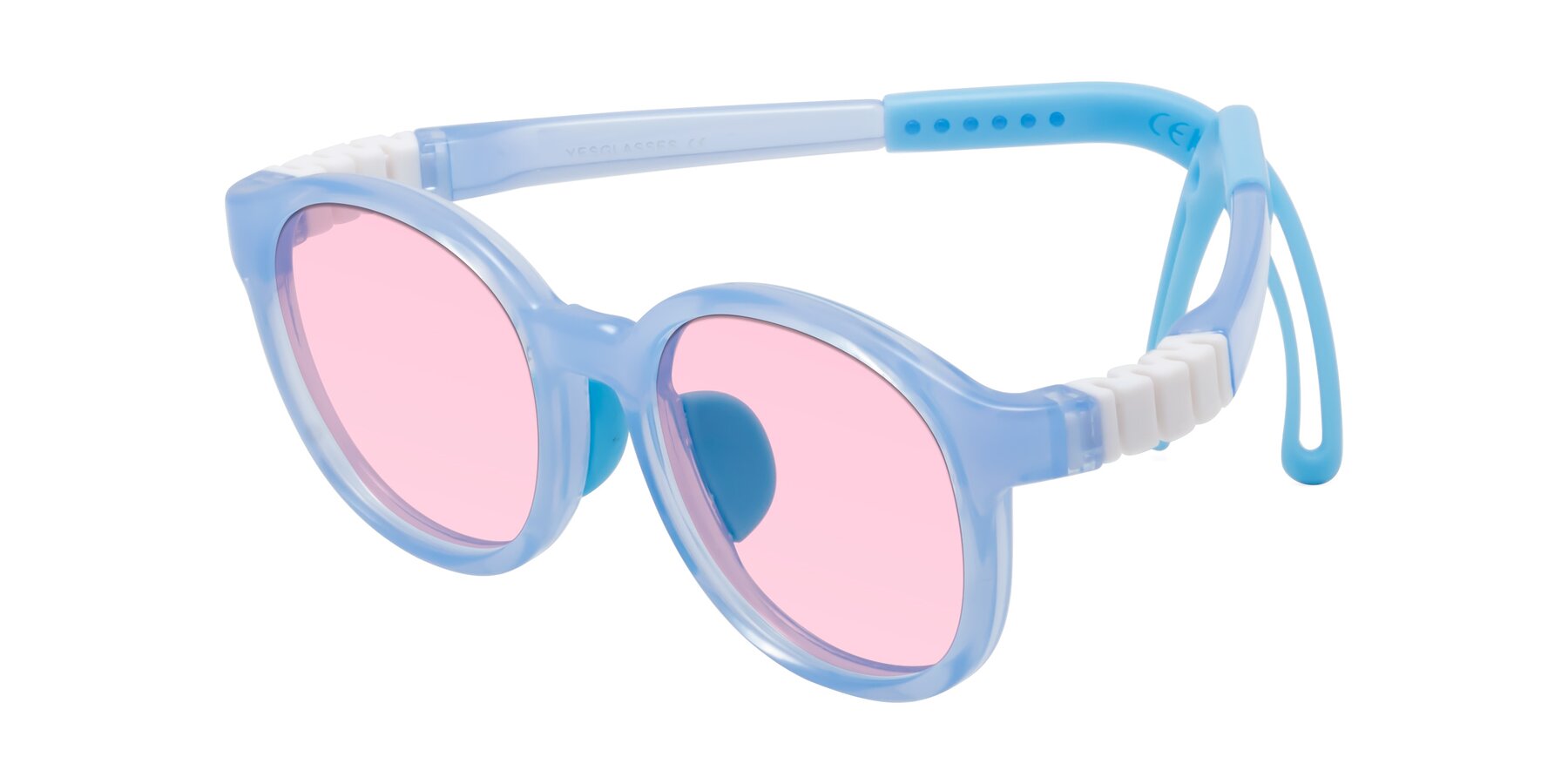 Angle of Anahid in Pilot Blue with Light Pink Tinted Lenses