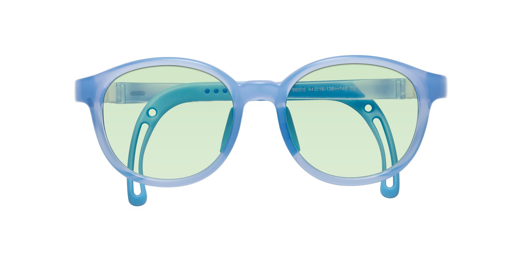 Folded Front of Anahid in Pilot Blue with Light Green Tinted Lenses