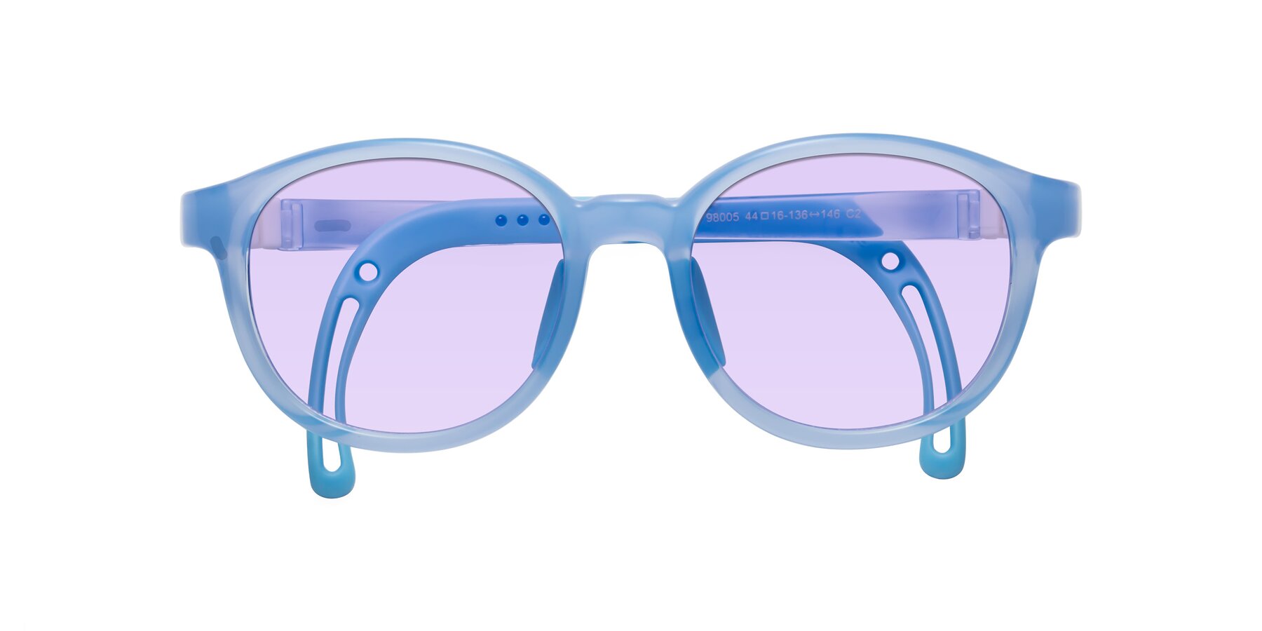 Folded Front of Anahid in Pilot Blue with Light Purple Tinted Lenses