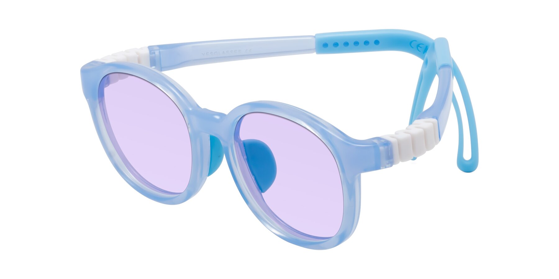 Angle of Anahid in Pilot Blue with Light Purple Tinted Lenses