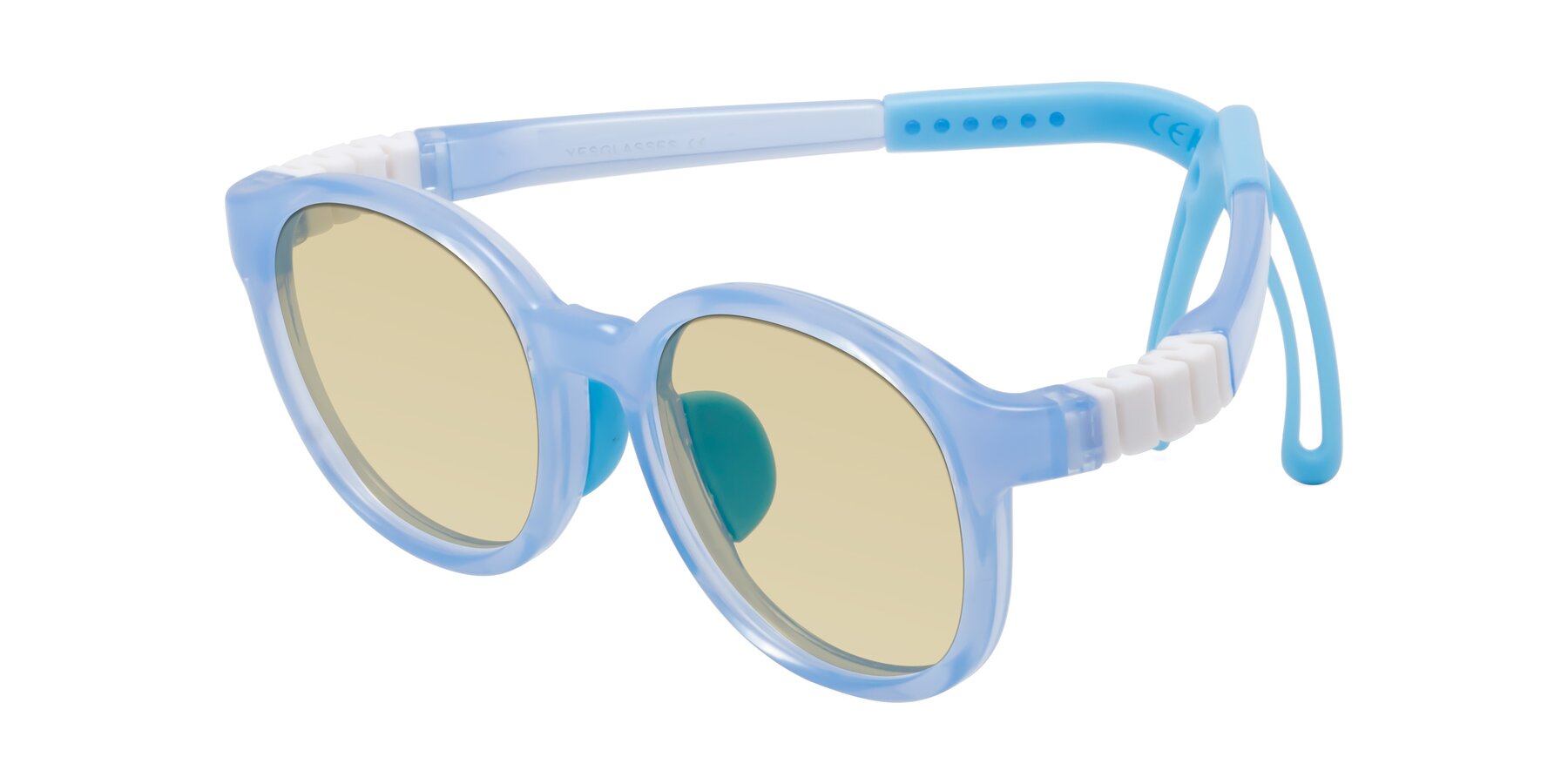 Angle of Anahid in Pilot Blue with Light Champagne Tinted Lenses