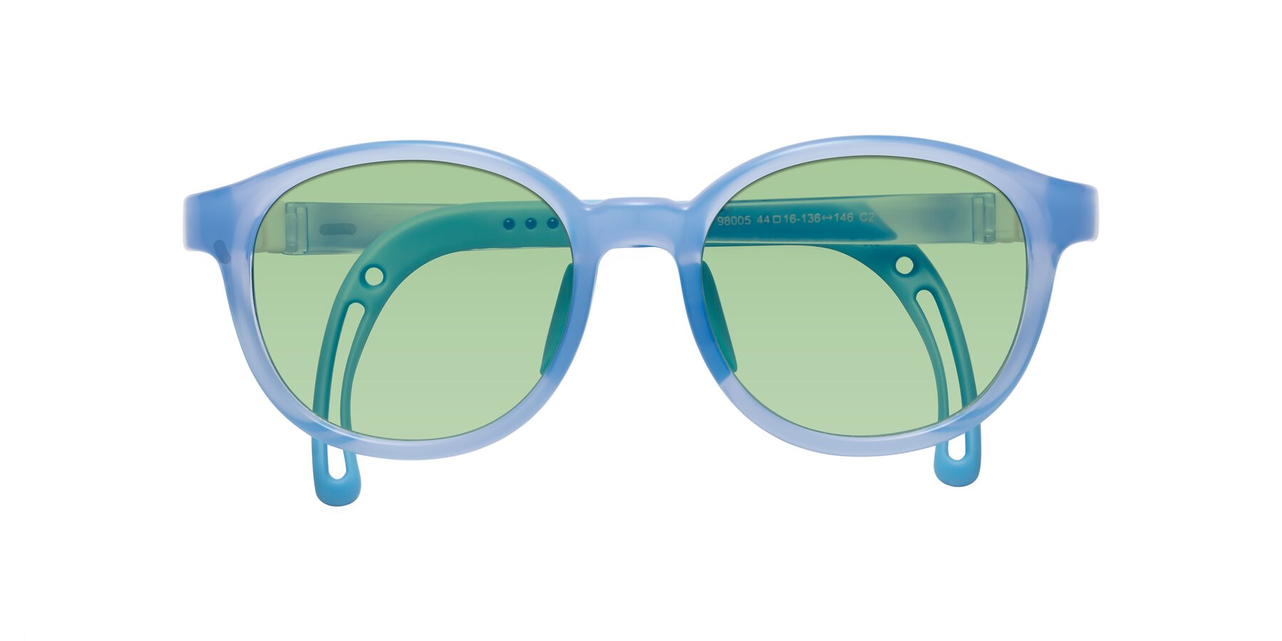 Folded Front of Anahid in Pilot Blue with Medium Green Tinted Lenses