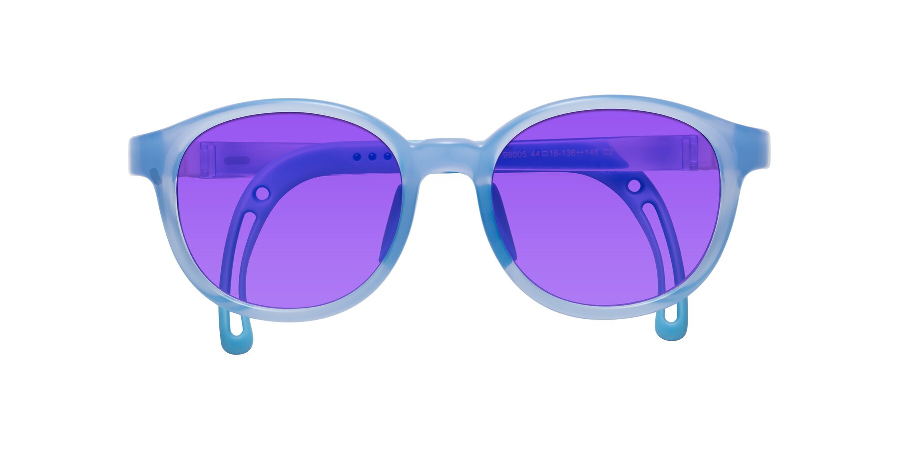 Folded Front of Anahid in Pilot Blue with Purple Tinted Lenses