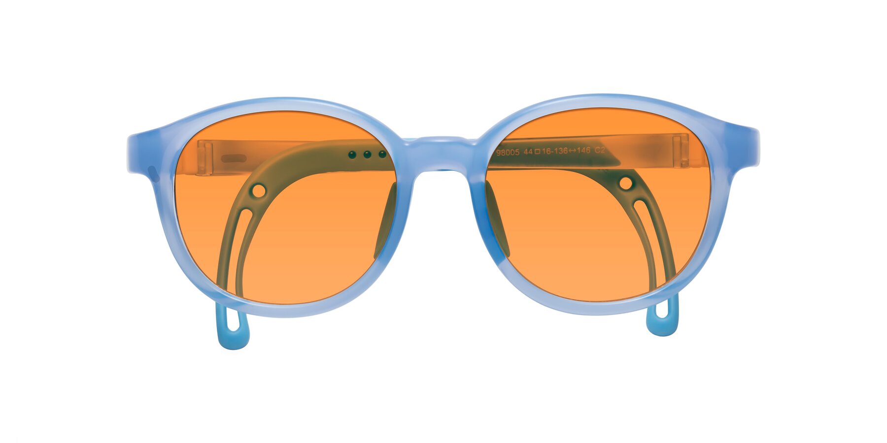 Folded Front of Anahid in Pilot Blue with Orange Tinted Lenses