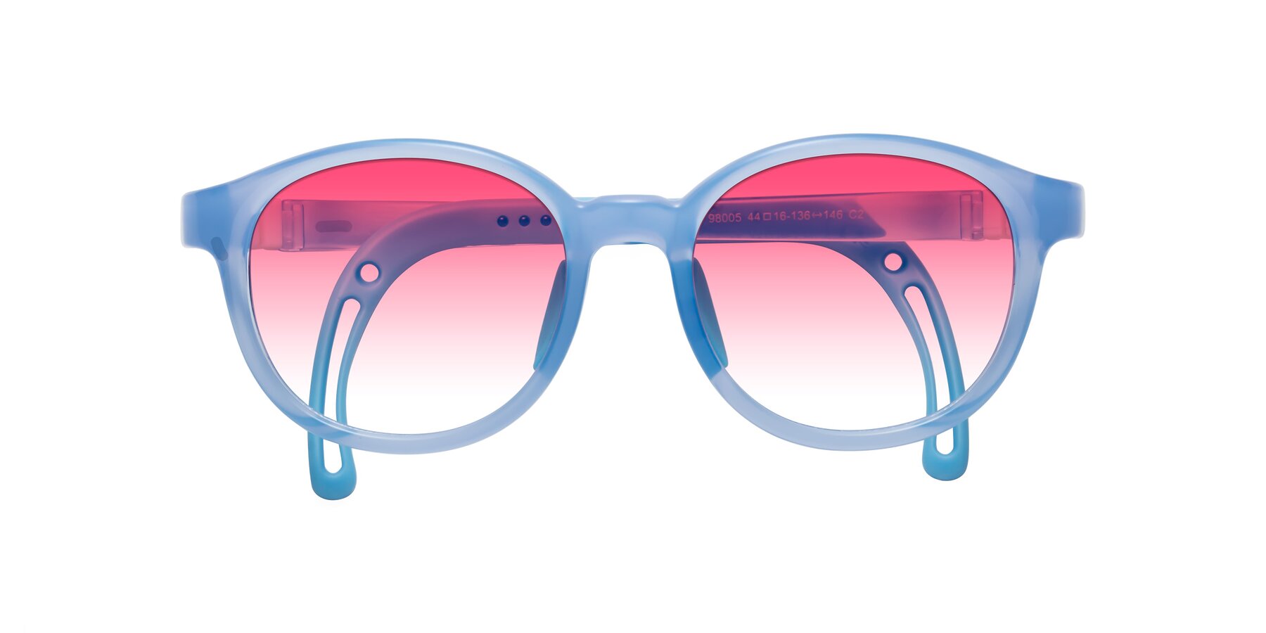 Folded Front of Anahid in Pilot Blue with Pink Gradient Lenses