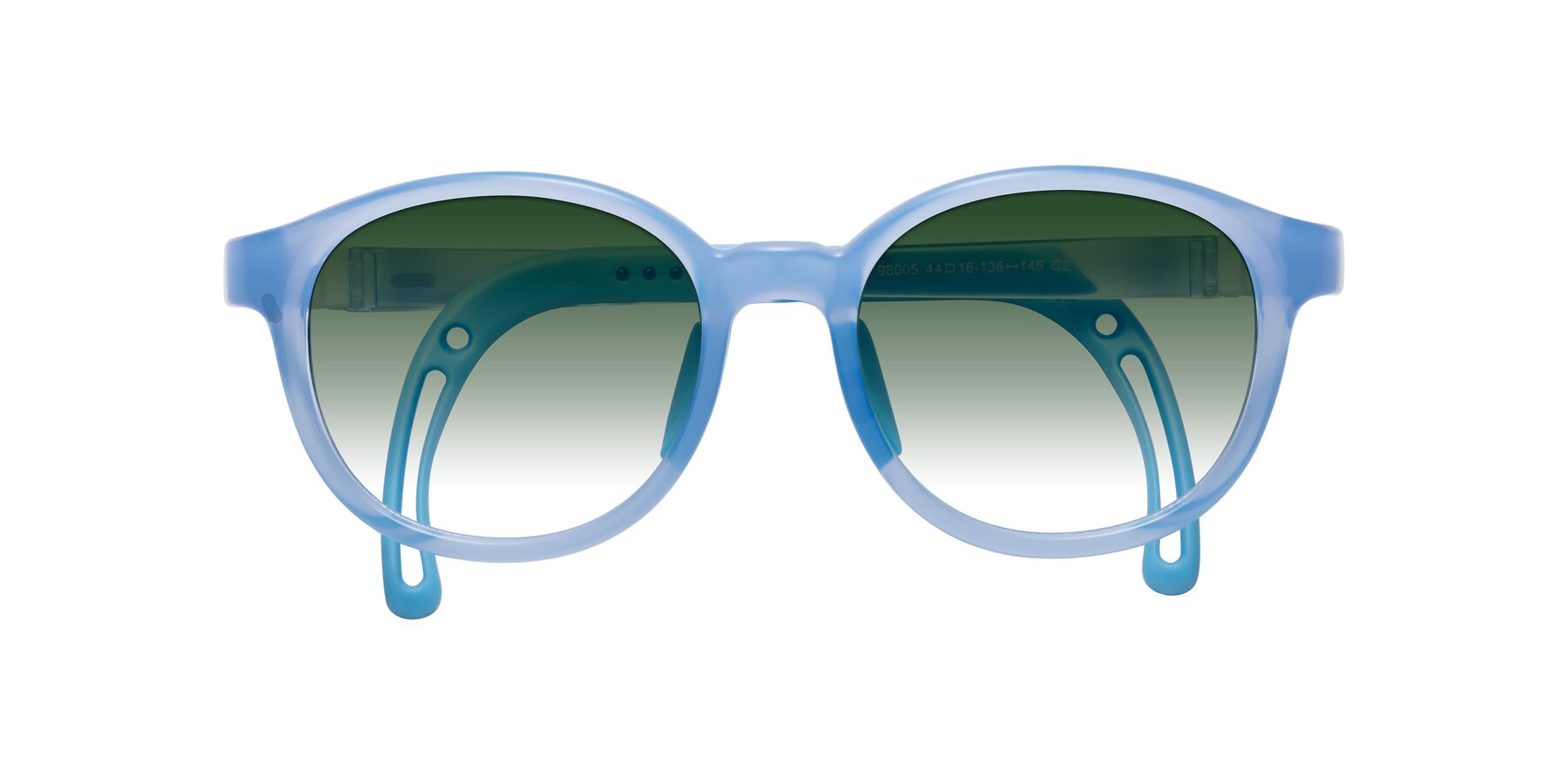 Folded Front of Anahid in Pilot Blue with Green Gradient Lenses