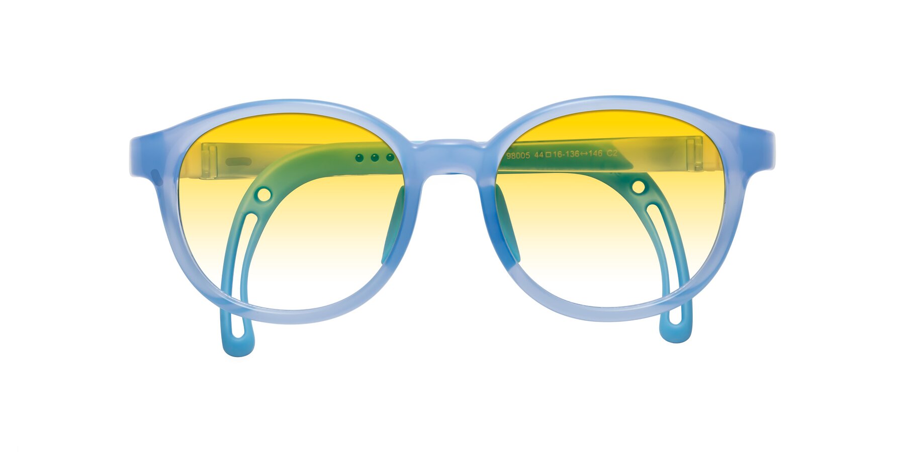 Folded Front of Anahid in Pilot Blue with Yellow Gradient Lenses