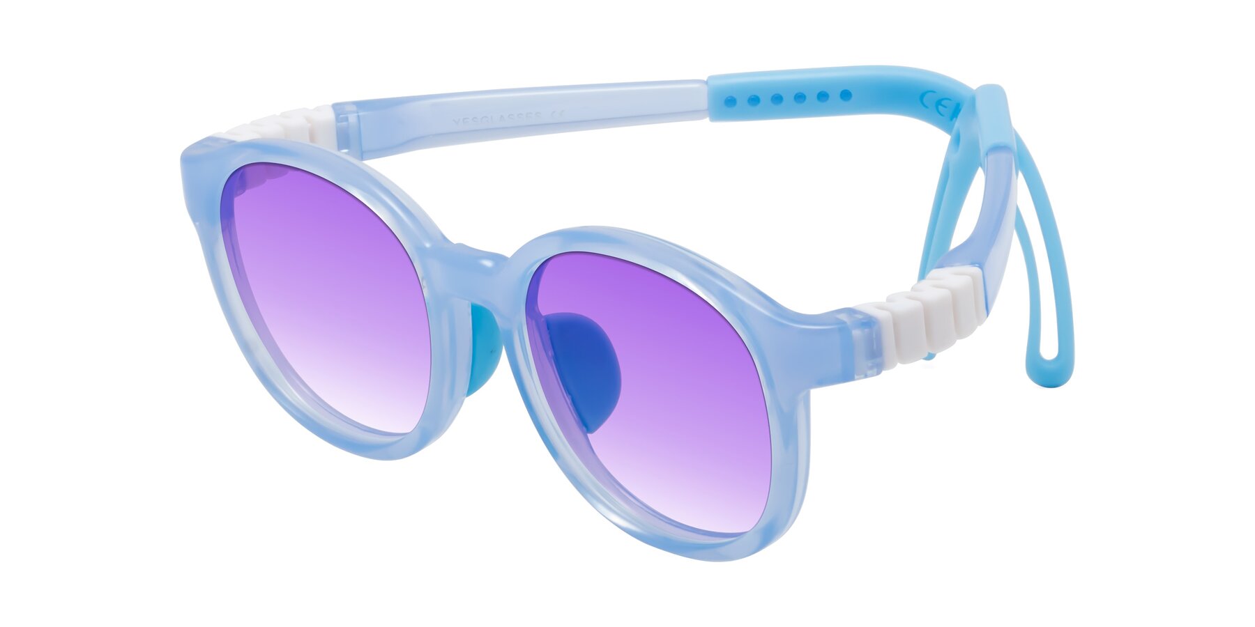 Angle of Anahid in Pilot Blue with Purple Gradient Lenses