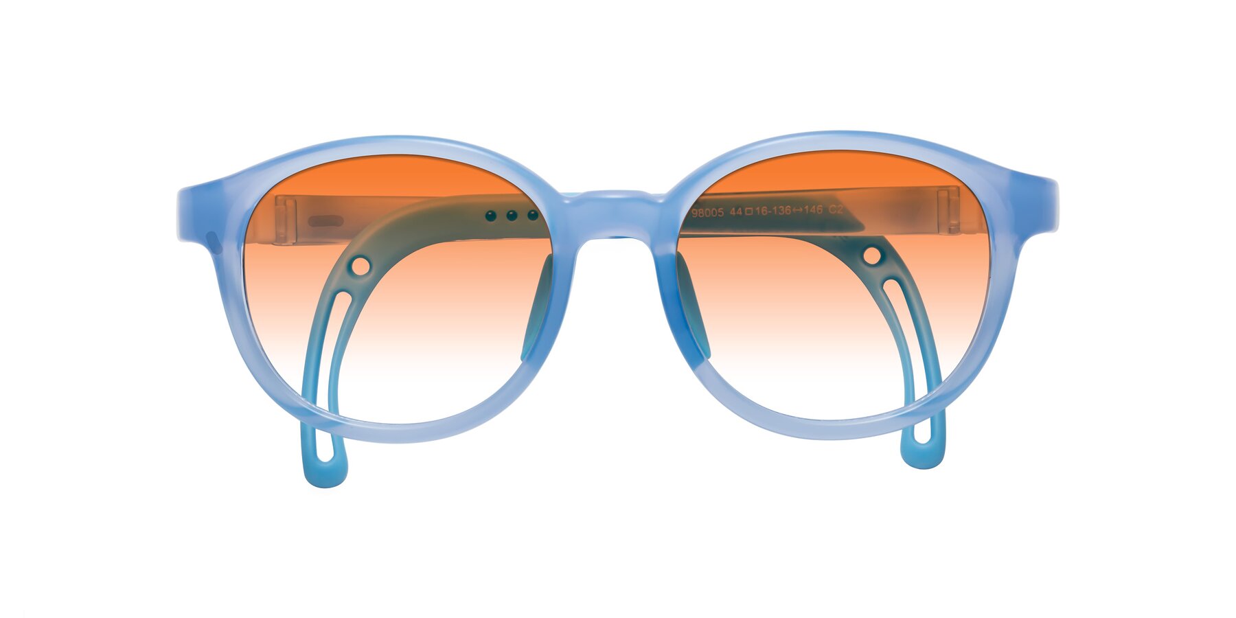 Folded Front of Anahid in Pilot Blue with Orange Gradient Lenses