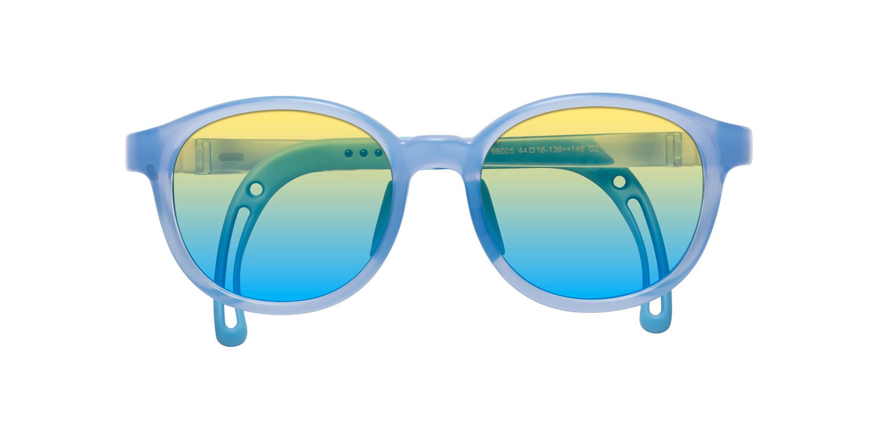 Folded Front of Anahid in Pilot Blue with Yellow / Blue Gradient Lenses