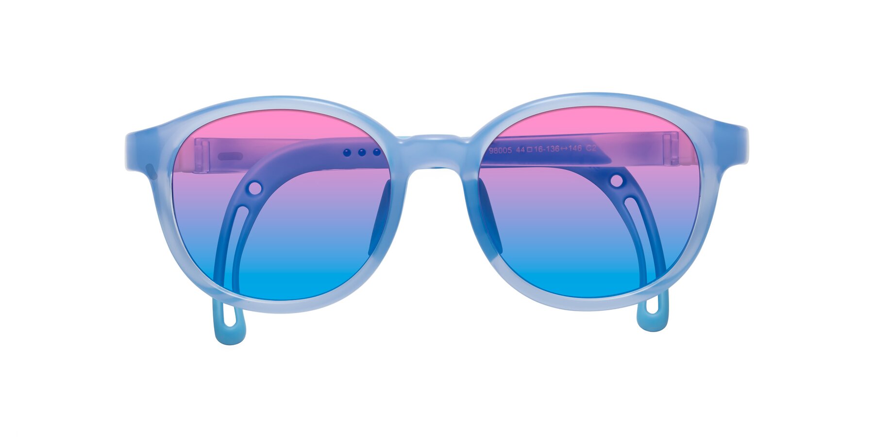 Folded Front of Anahid in Pilot Blue with Pink / Blue Gradient Lenses