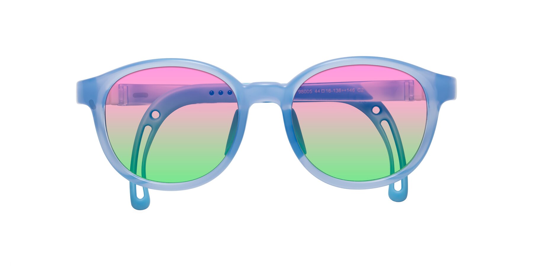 Folded Front of Anahid in Pilot Blue with Pink / Green Gradient Lenses