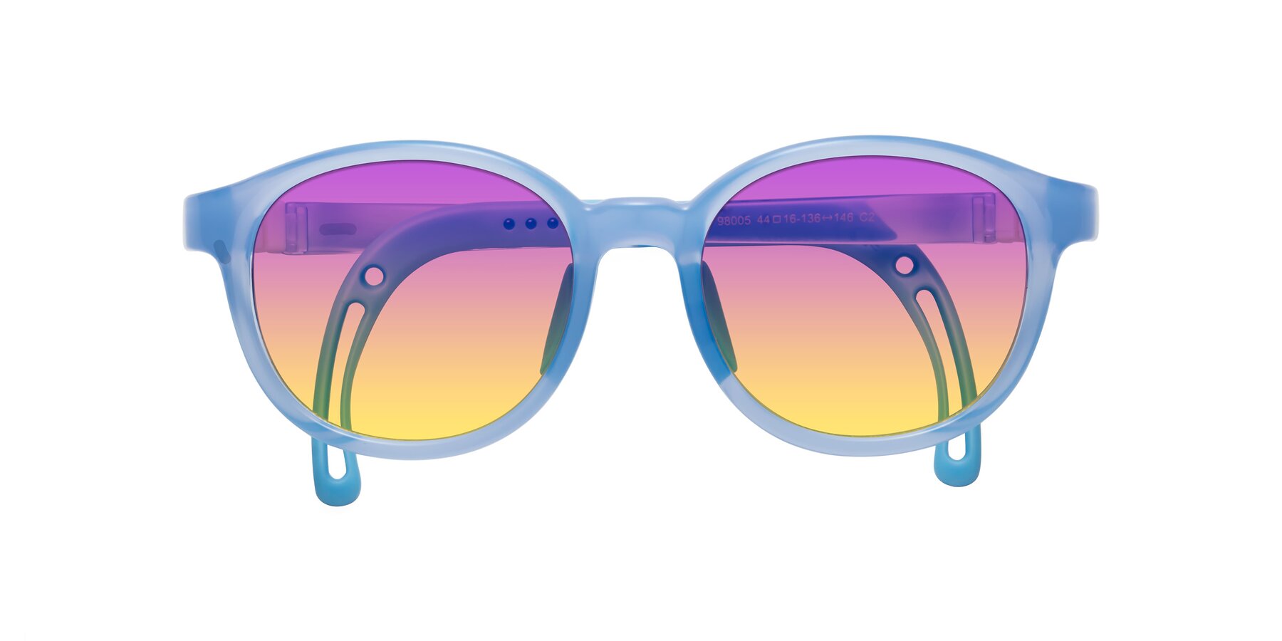 Folded Front of Anahid in Pilot Blue with Purple / Yellow Gradient Lenses