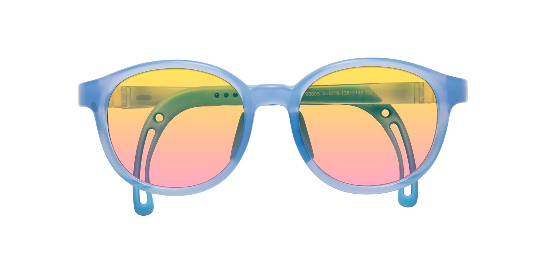 Folded Front of Anahid in Pilot Blue with Yellow / Pink Gradient Lenses