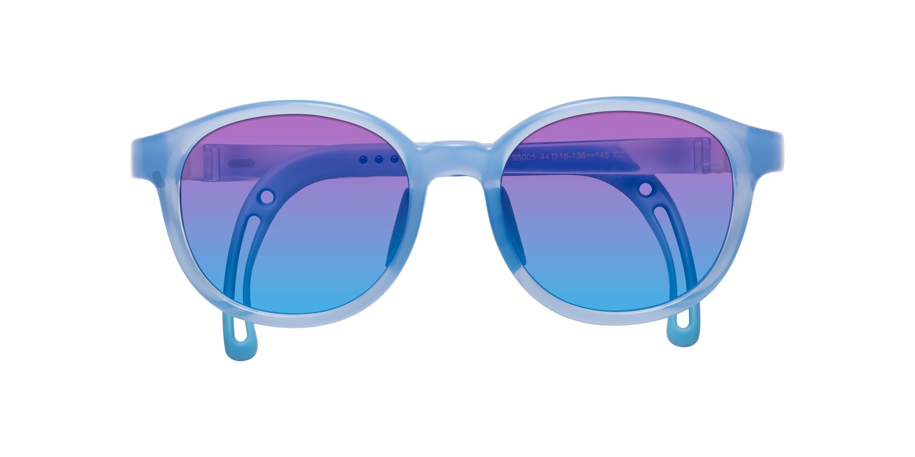 Folded Front of Anahid in Pilot Blue with Purple / Blue Gradient Lenses