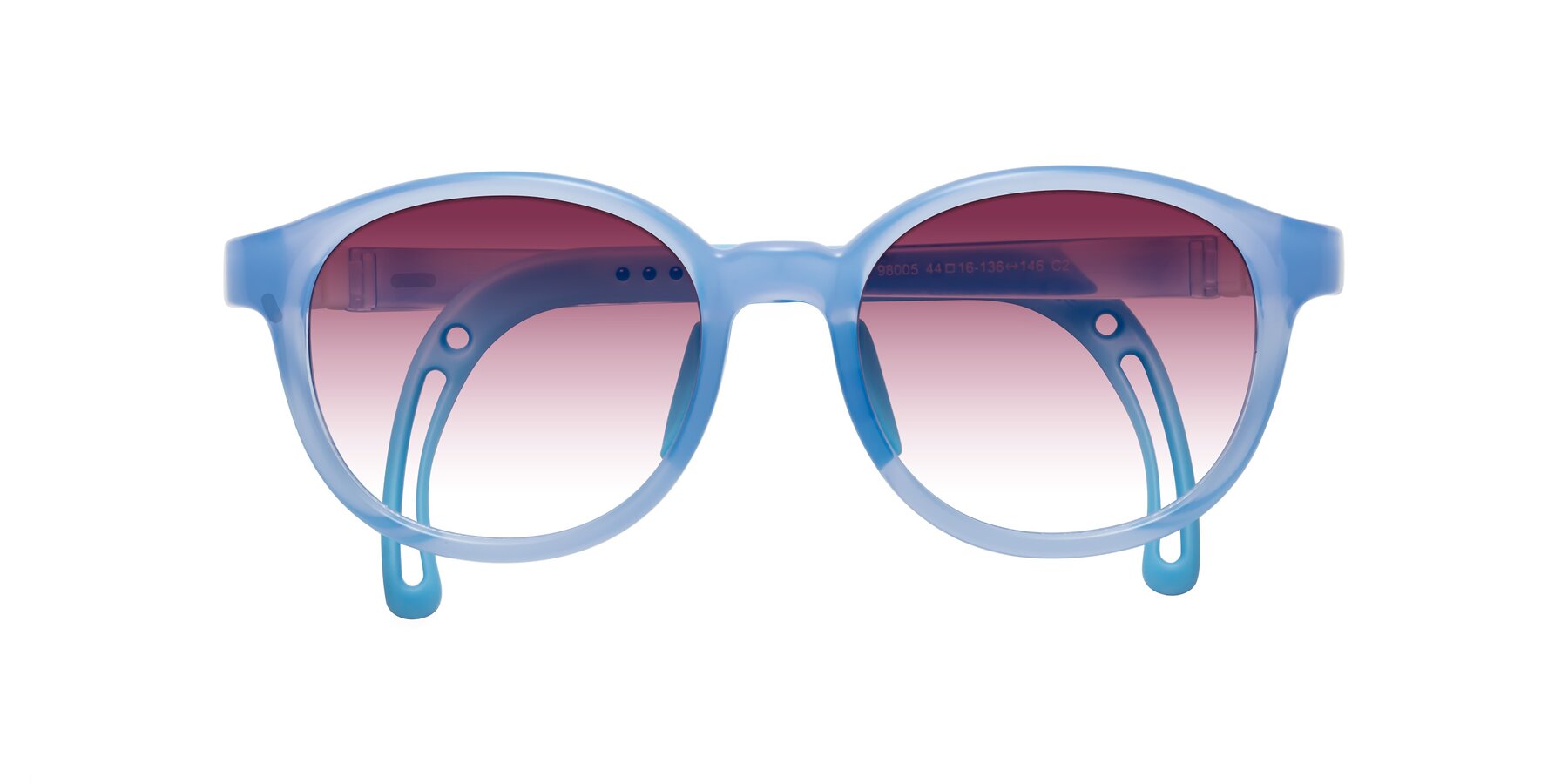 Folded Front of Anahid in Pilot Blue with Wine Gradient Lenses