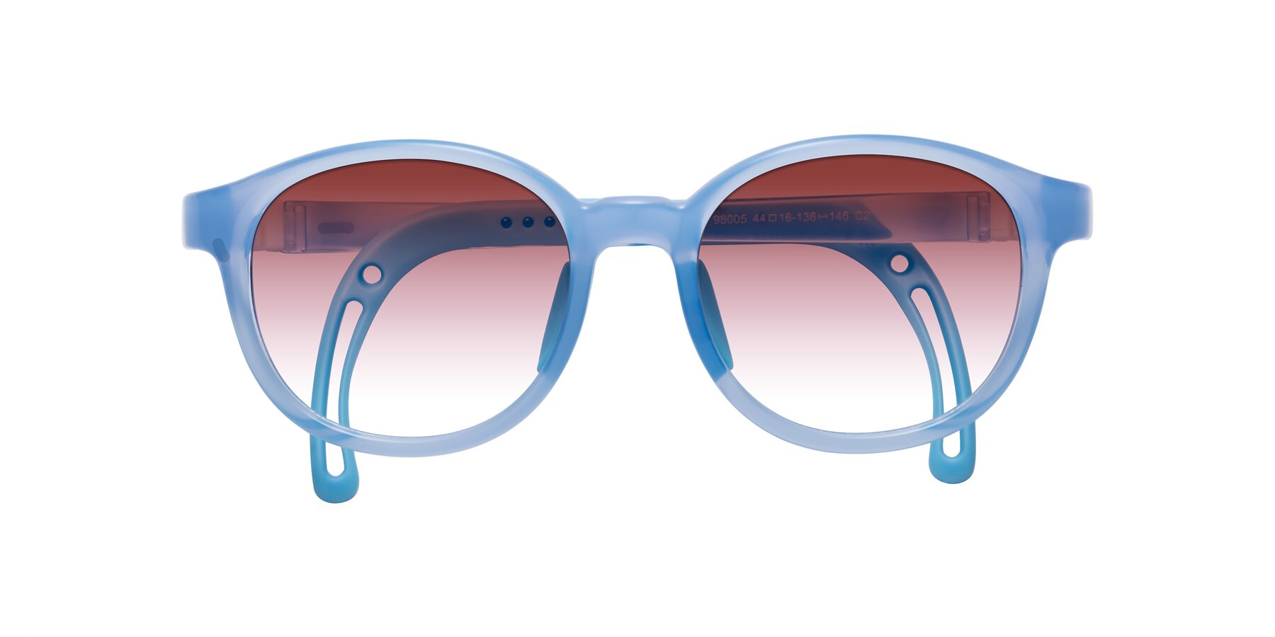 Folded Front of Anahid in Pilot Blue with Garnet Gradient Lenses