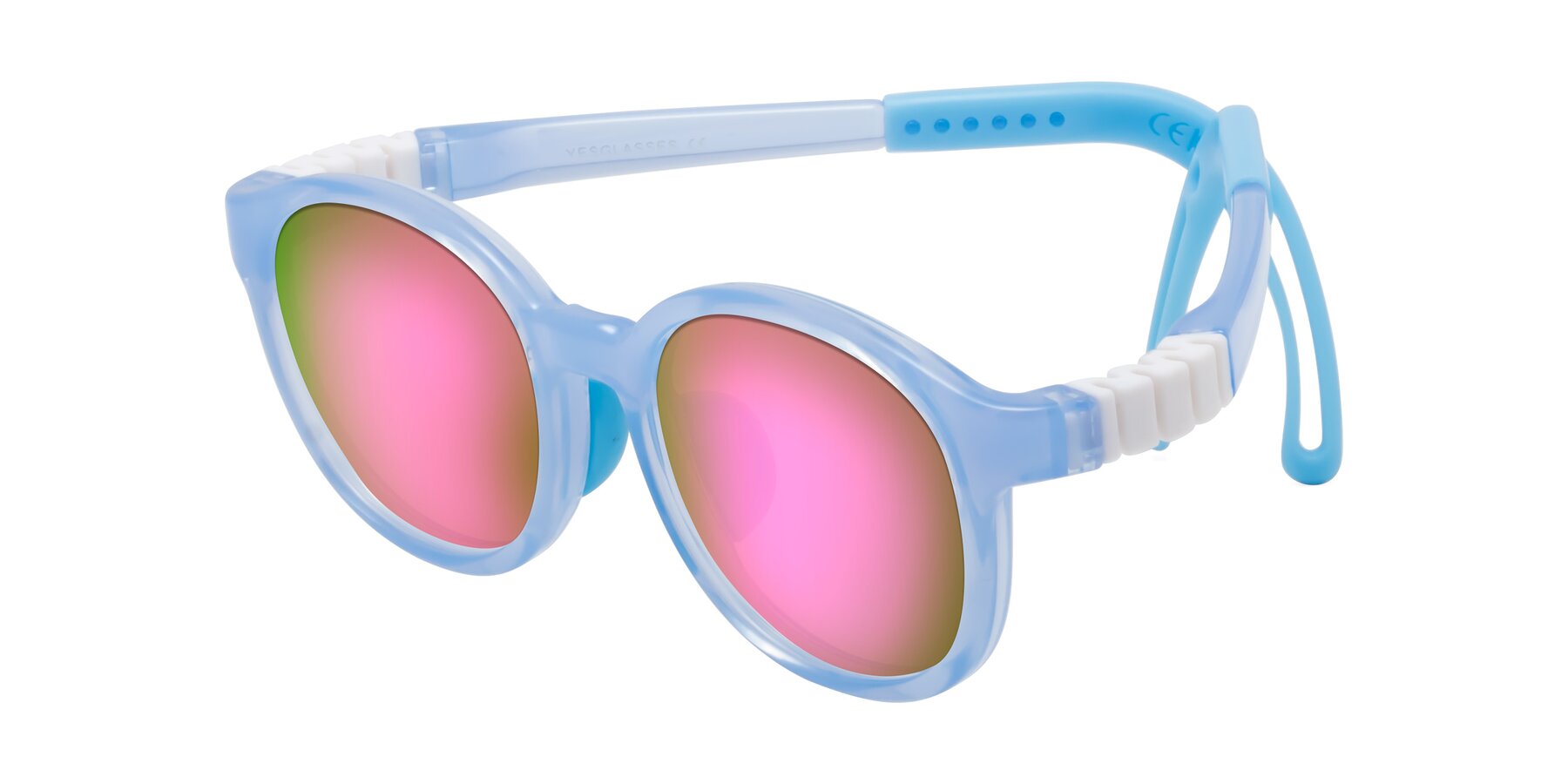 Angle of Anahid in Pilot Blue with Pink Mirrored Lenses