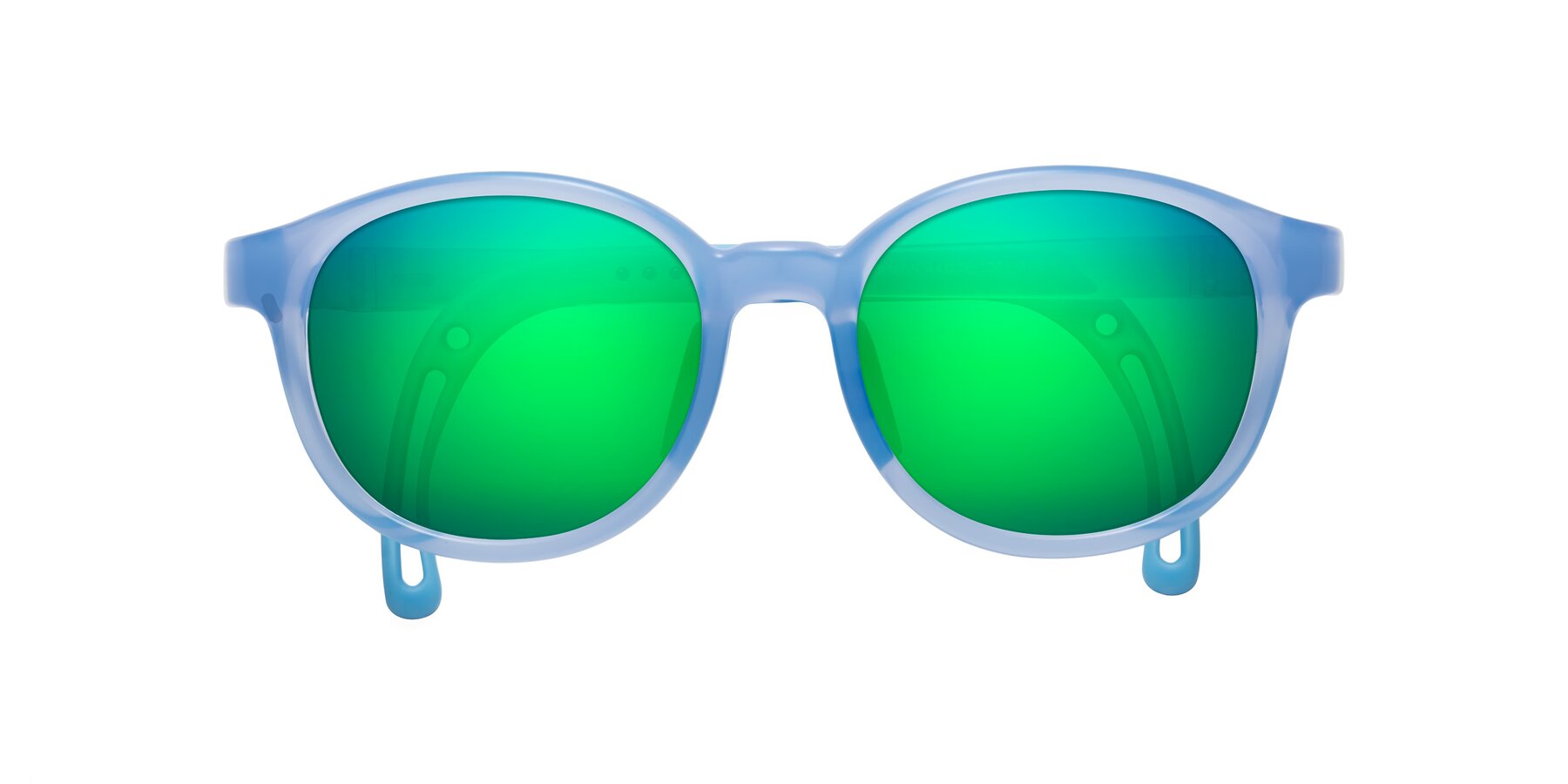 Folded Front of Anahid in Pilot Blue with Green Mirrored Lenses