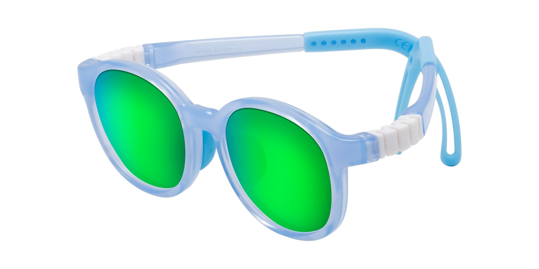 Angle of Anahid in Pilot Blue with Green Mirrored Lenses