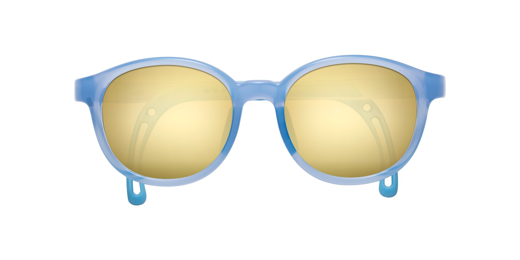 Folded Front of Anahid in Pilot Blue with Gold Mirrored Lenses