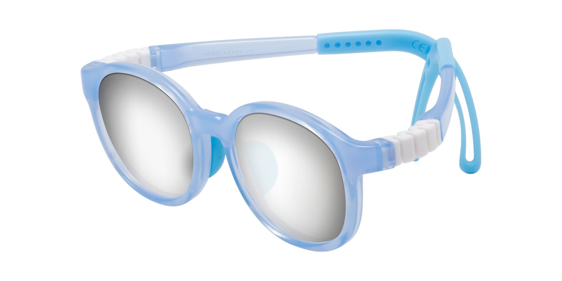 Angle of Anahid in Pilot Blue with Silver Mirrored Lenses