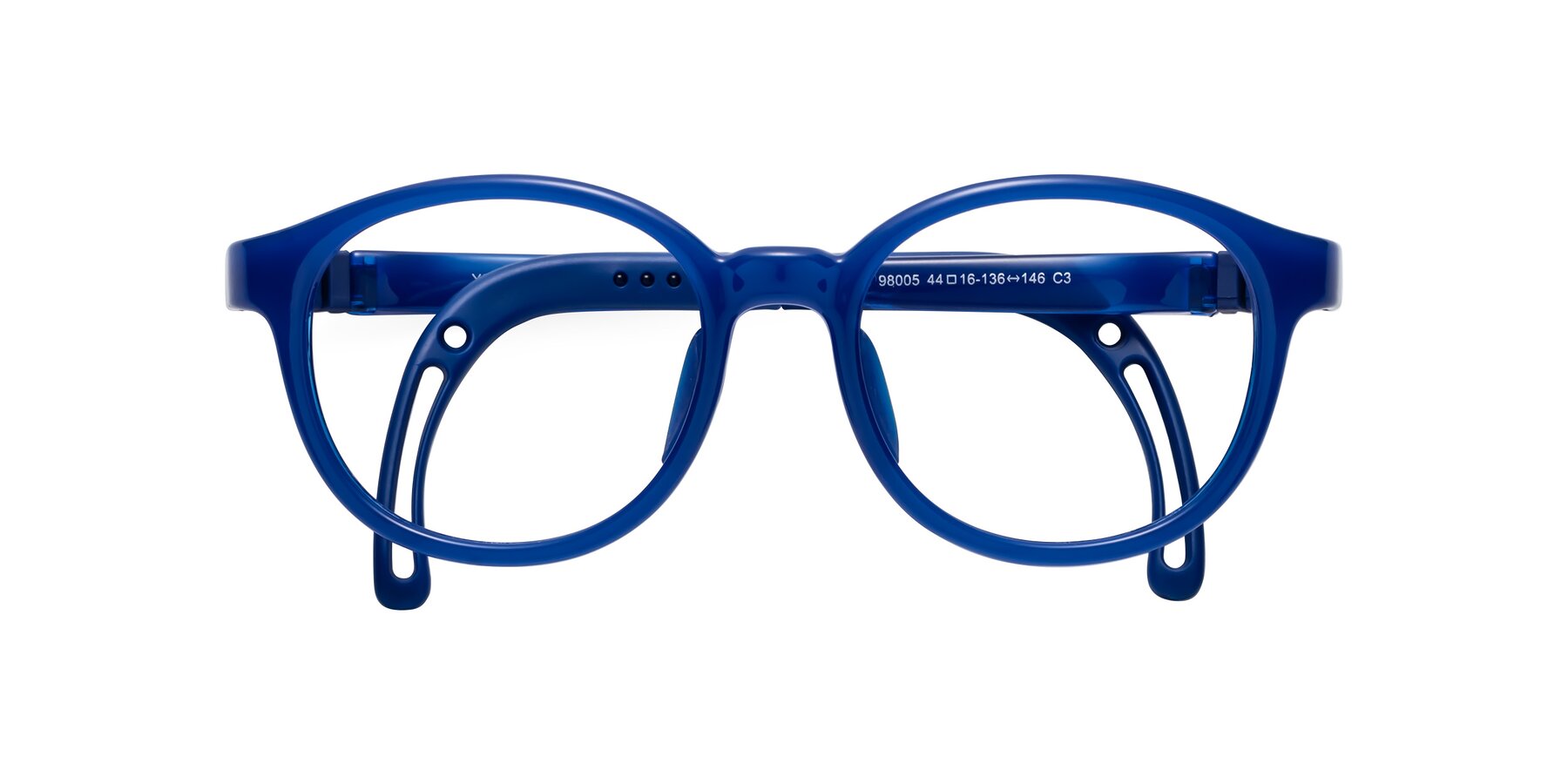 Folded Front of Anahid in Sailor Blue with Clear Eyeglass Lenses