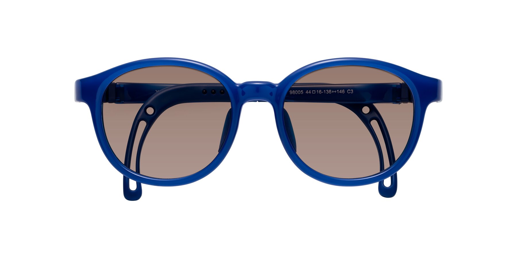 Folded Front of Anahid in Sailor Blue with Medium Brown Tinted Lenses