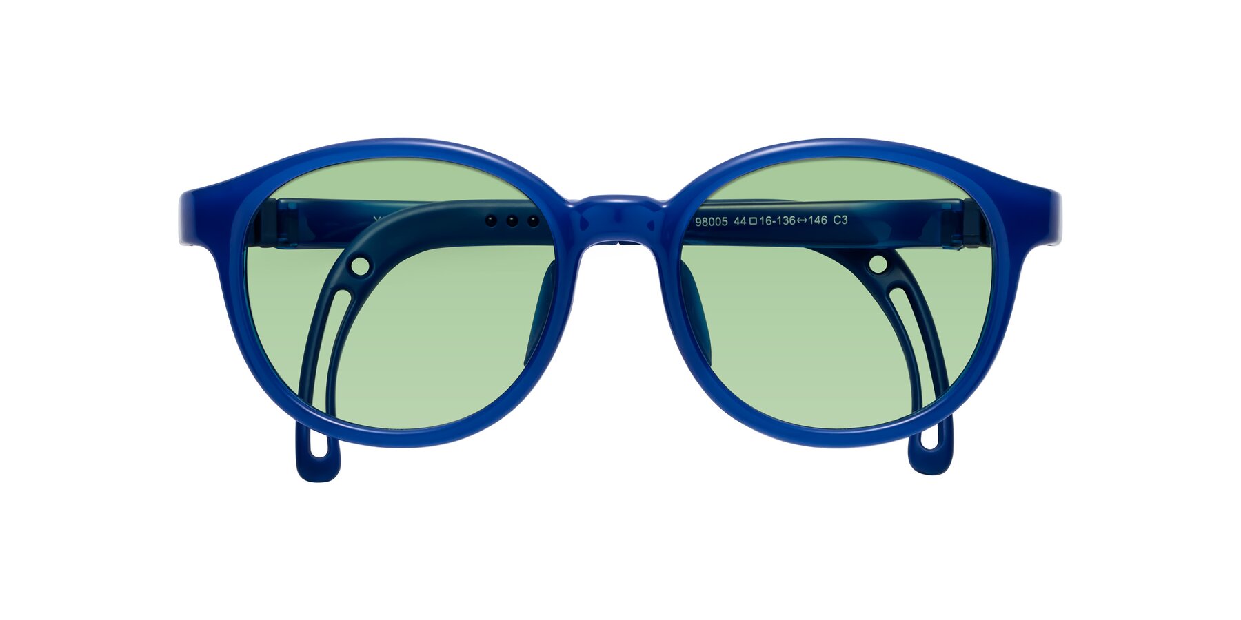 Folded Front of Anahid in Sailor Blue with Medium Green Tinted Lenses